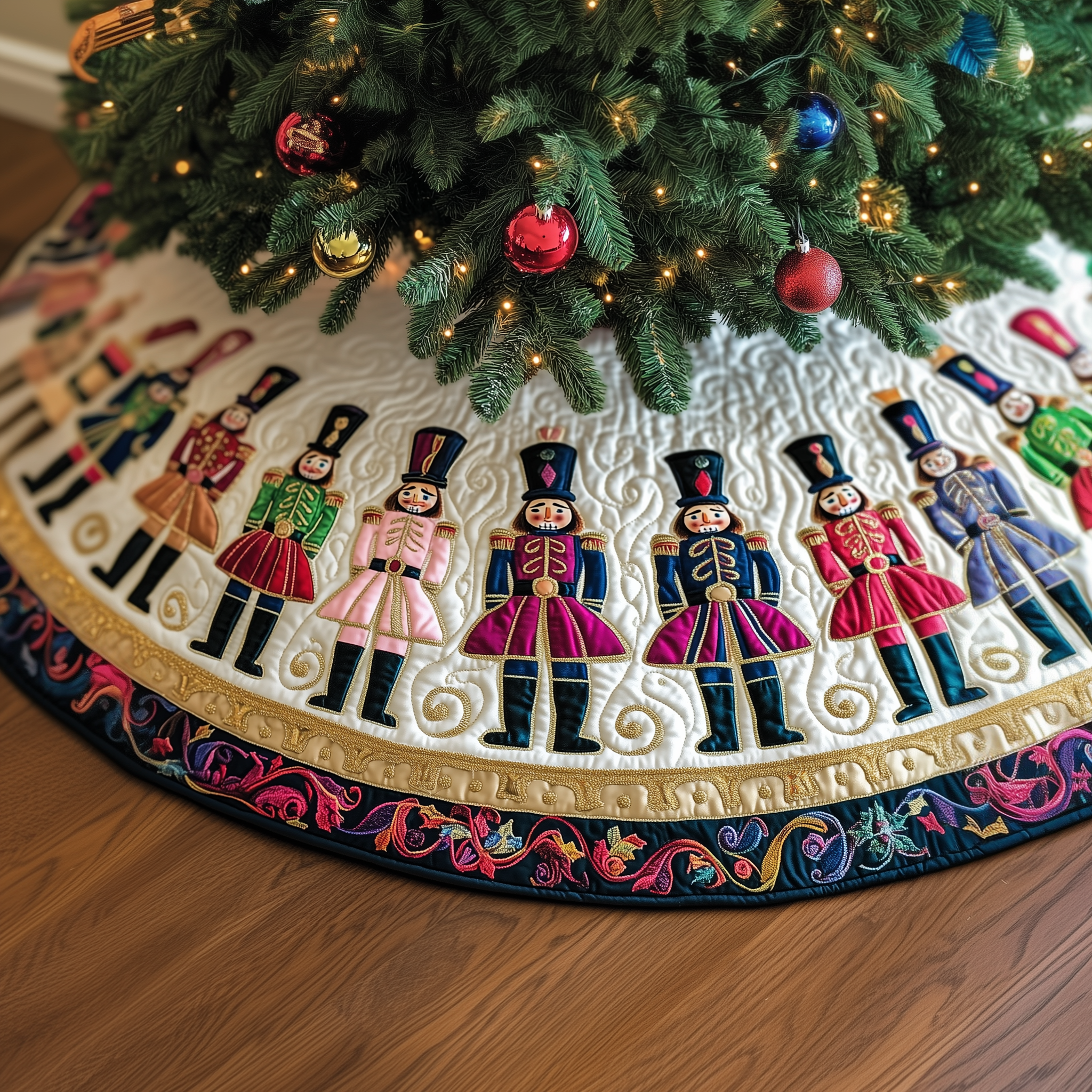 Christmas Nutcracker Quilted Tree Skirt Feel the Warmth of Christmas with Protective Decor Christmas Nutcracker Quilted Tree Skirt Feel the Warmth of Christmas with Protective Decor