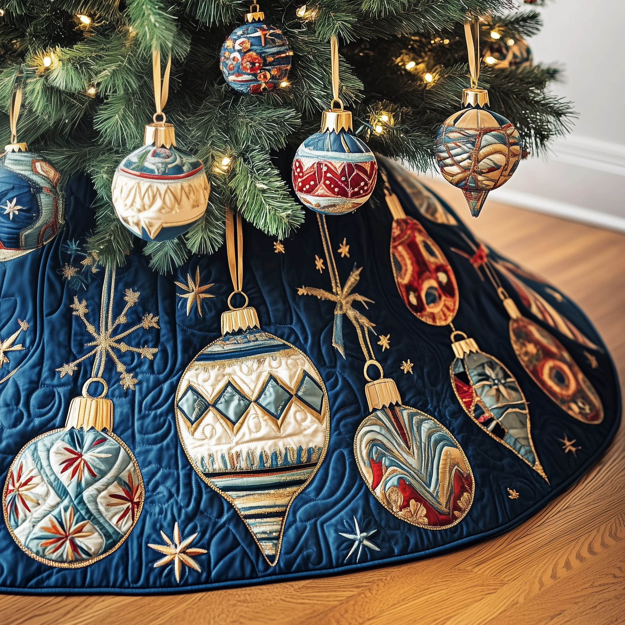 Christmas Ornament Quilted Tree Skirt Enjoy a Relaxing Holiday with Peaceful Tree Decor Christmas Ornament Quilted Tree Skirt Enjoy a Relaxing Holiday with Peaceful Tree Decor