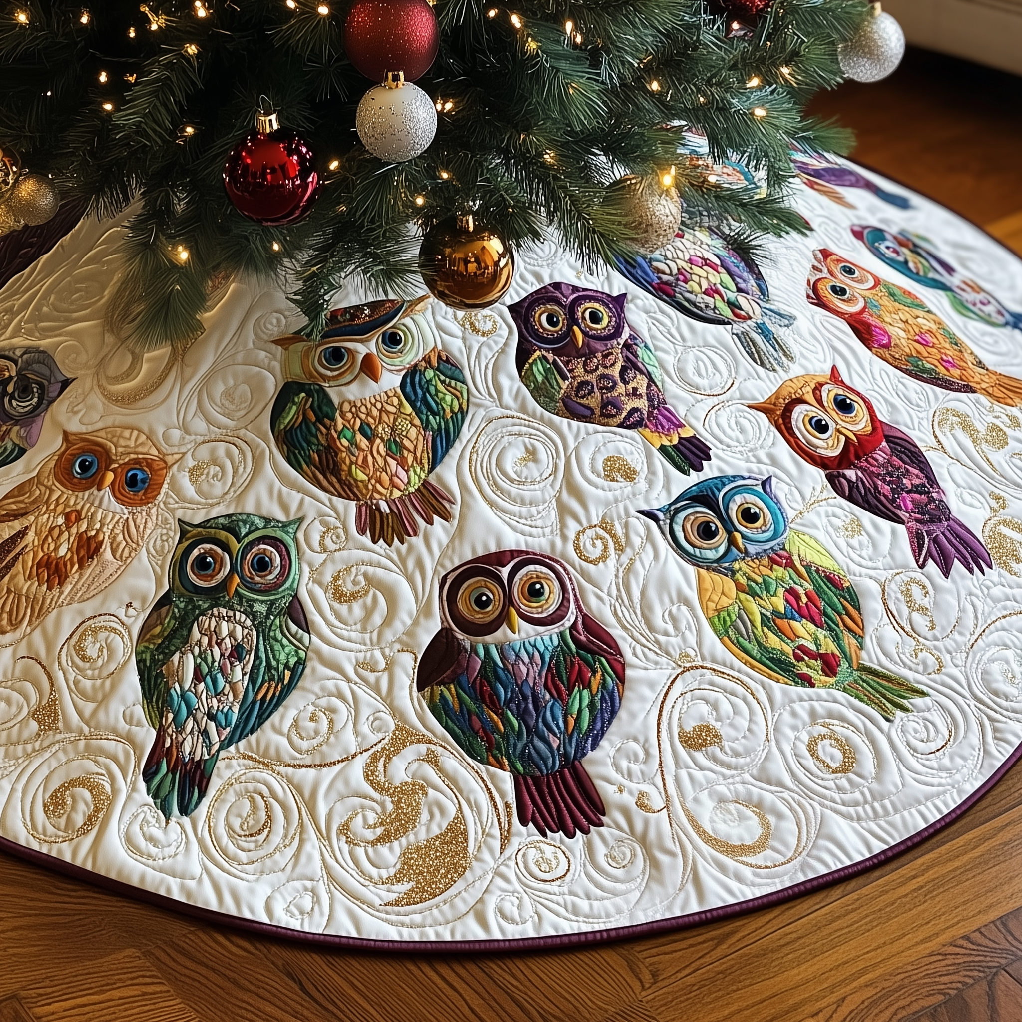 Christmas Owl Quilted Tree Skirt Elevate Your Holiday Vibes with Protective Tree Decor Christmas Owl Quilted Tree Skirt Elevate Your Holiday Vibes with Protective Tree Decor