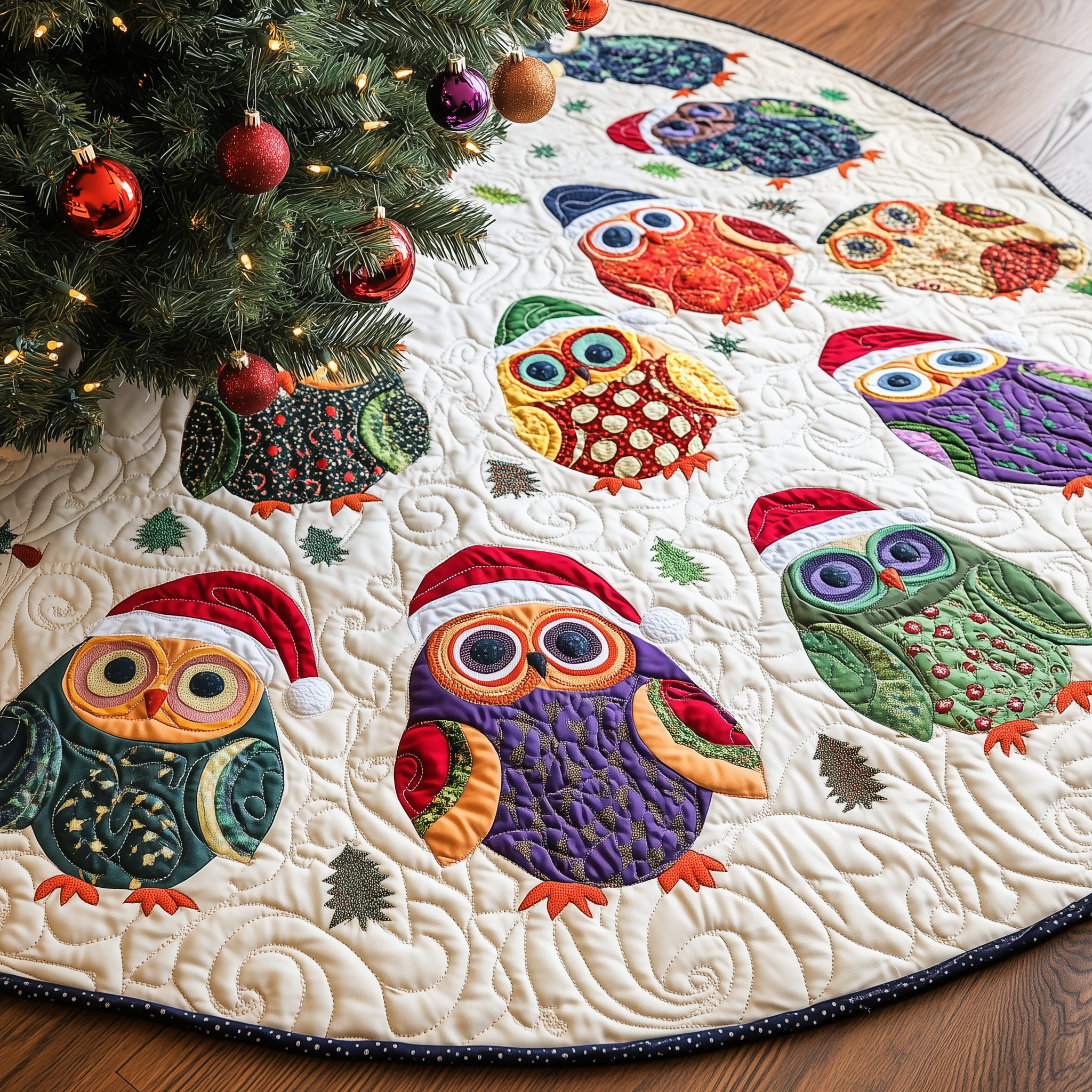 Christmas Owls Quilted Tree Skirt Add Elegance to Your Tree While Keeping Floors Safe Christmas Owls Quilted Tree Skirt Add Elegance to Your Tree While Keeping Floors Safe