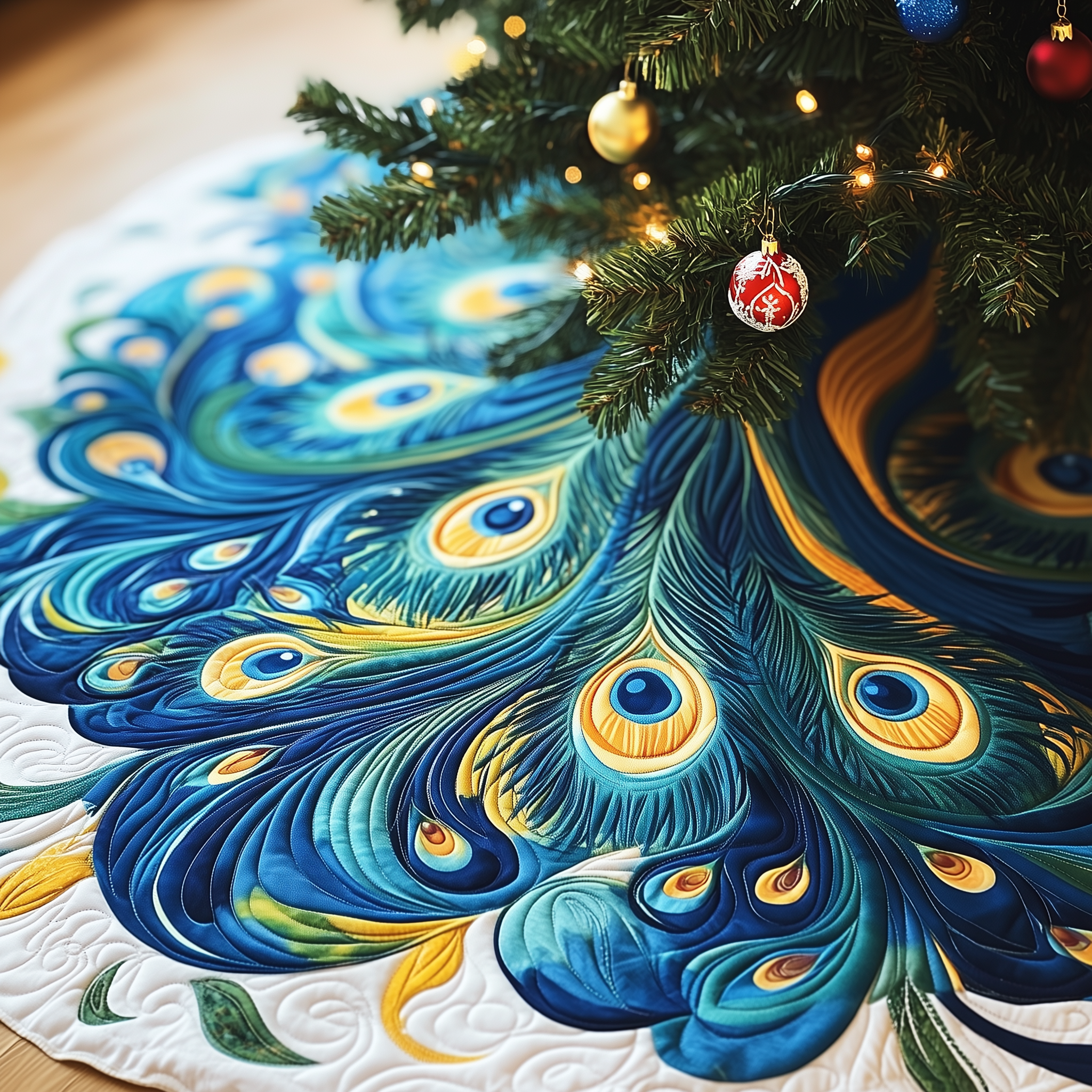 Christmas Peacock Quilted Tree Skirt A Tree Skirt That Brings Joy and Style to Your Holidays Christmas Peacock Quilted Tree Skirt A Tree Skirt That Brings Joy and Style to Your Holidays