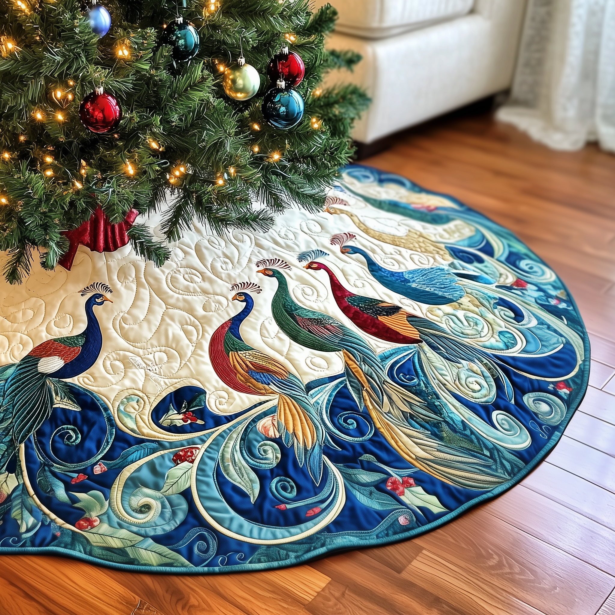 Christmas Peacock Quilted Tree Skirt Add Heart to Your Holidays with a Durable Tree Skirt Christmas Peacock Quilted Tree Skirt Add Heart to Your Holidays with a Durable Tree Skirt
