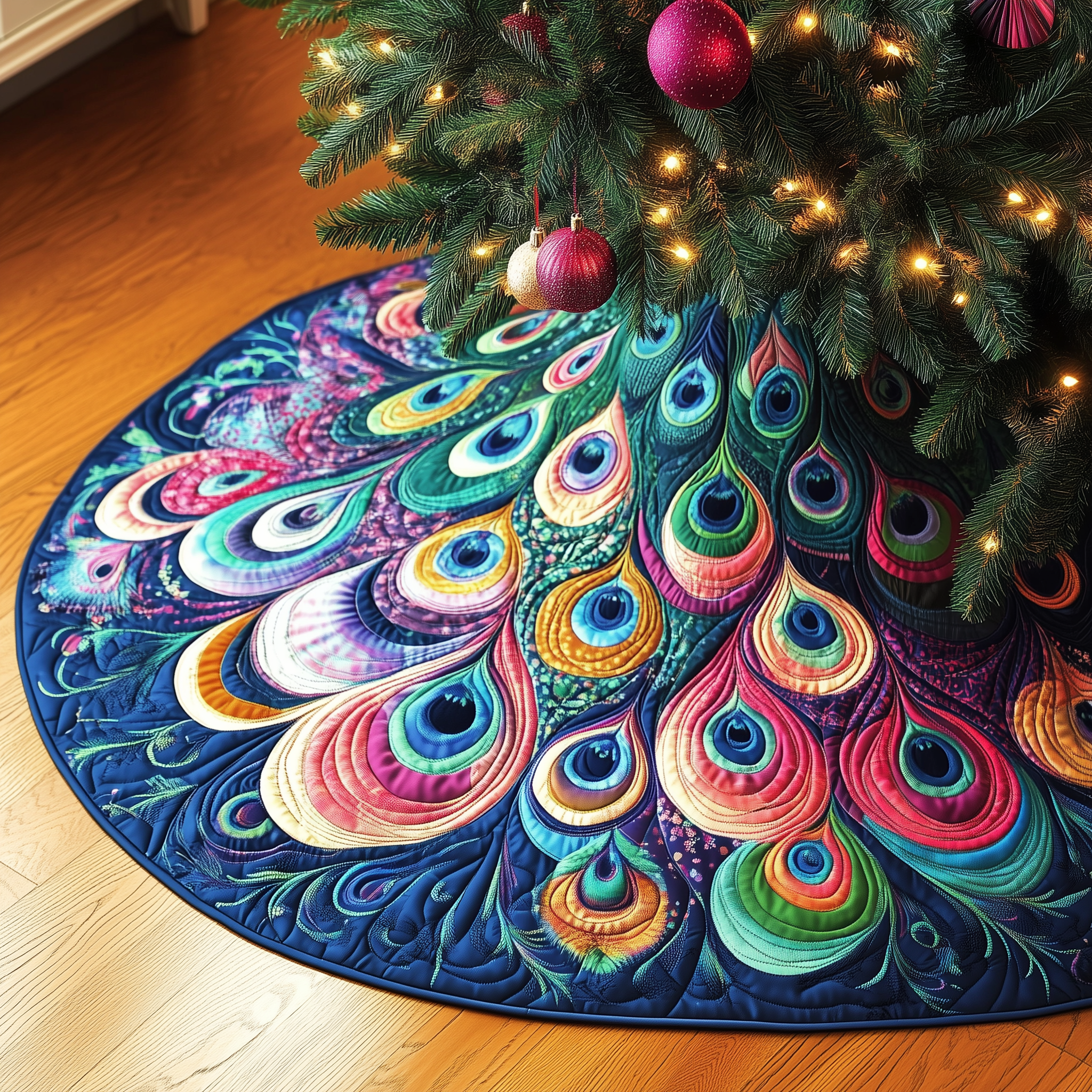 Christmas Peacock Quilted Tree Skirt Add Magic to Your Holidays with Safe Tree Decor Christmas Peacock Quilted Tree Skirt Add Magic to Your Holidays with Safe Tree Decor