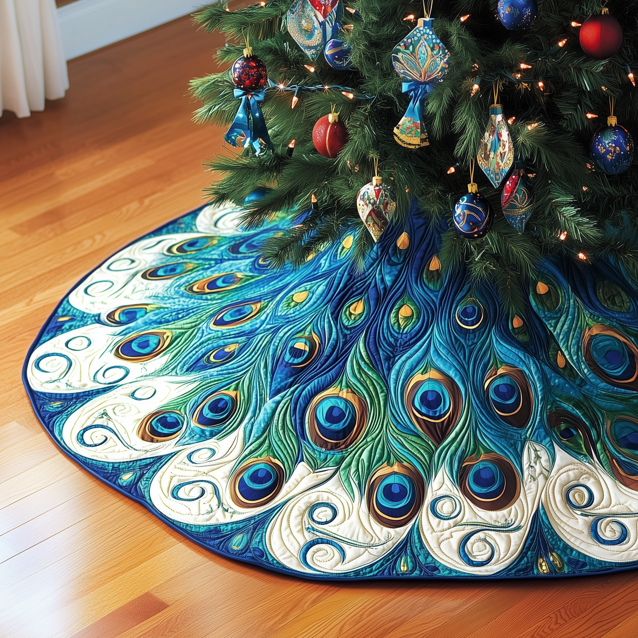 Christmas Peacock Quilted Tree Skirt Celebrate the Joy of Christmas with Worry-Free Decor Christmas Peacock Quilted Tree Skirt Celebrate the Joy of Christmas with Worry-Free Decor