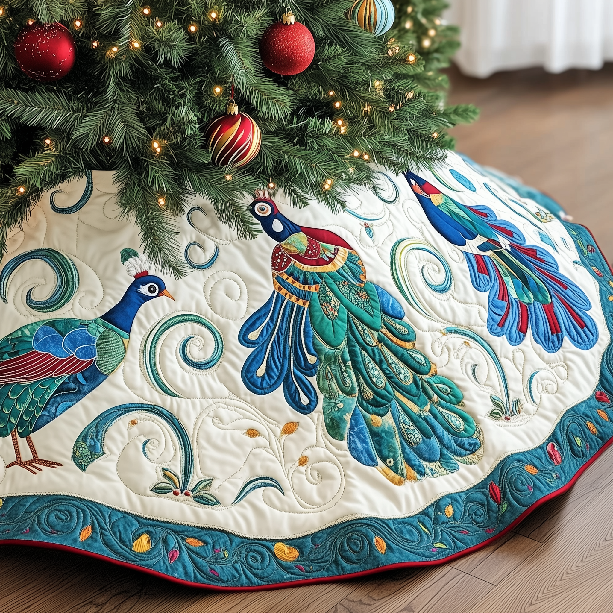 Christmas Peacock Quilted Tree Skirt Celebrate Traditions Safely with a Timeless Tree Skirt Christmas Peacock Quilted Tree Skirt Celebrate Traditions Safely with a Timeless Tree Skirt