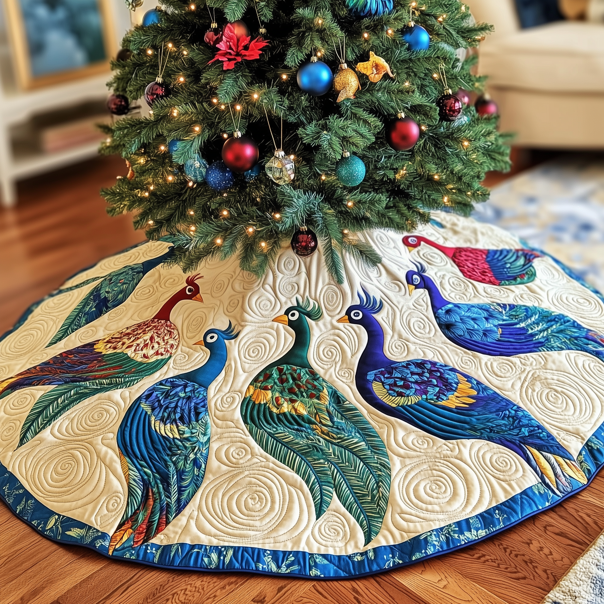 Christmas Peacock Quilted Tree Skirt Celebrate Without Worry Choose a Secure Tree Skirt Christmas Peacock Quilted Tree Skirt Celebrate Without Worry Choose a Secure Tree Skirt