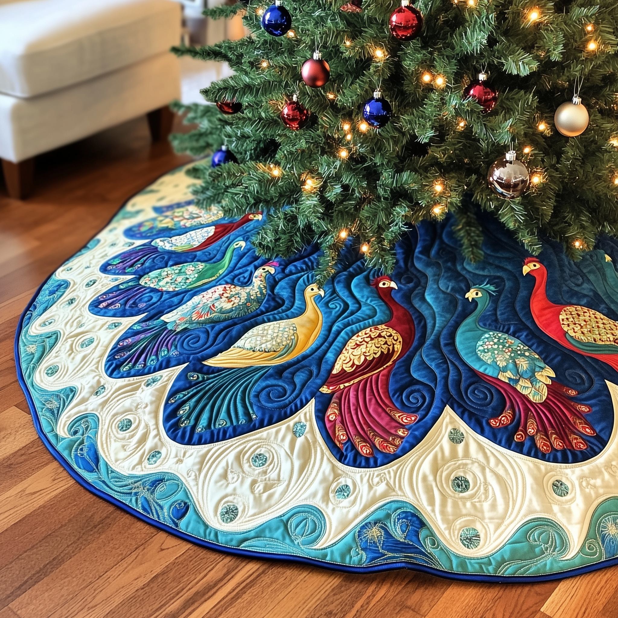 Christmas Peacock Quilted Tree Skirt Enjoy Christmas Morning with a Thoughtful Tree Skirt Christmas Peacock Quilted Tree Skirt Enjoy Christmas Morning with a Thoughtful Tree Skirt