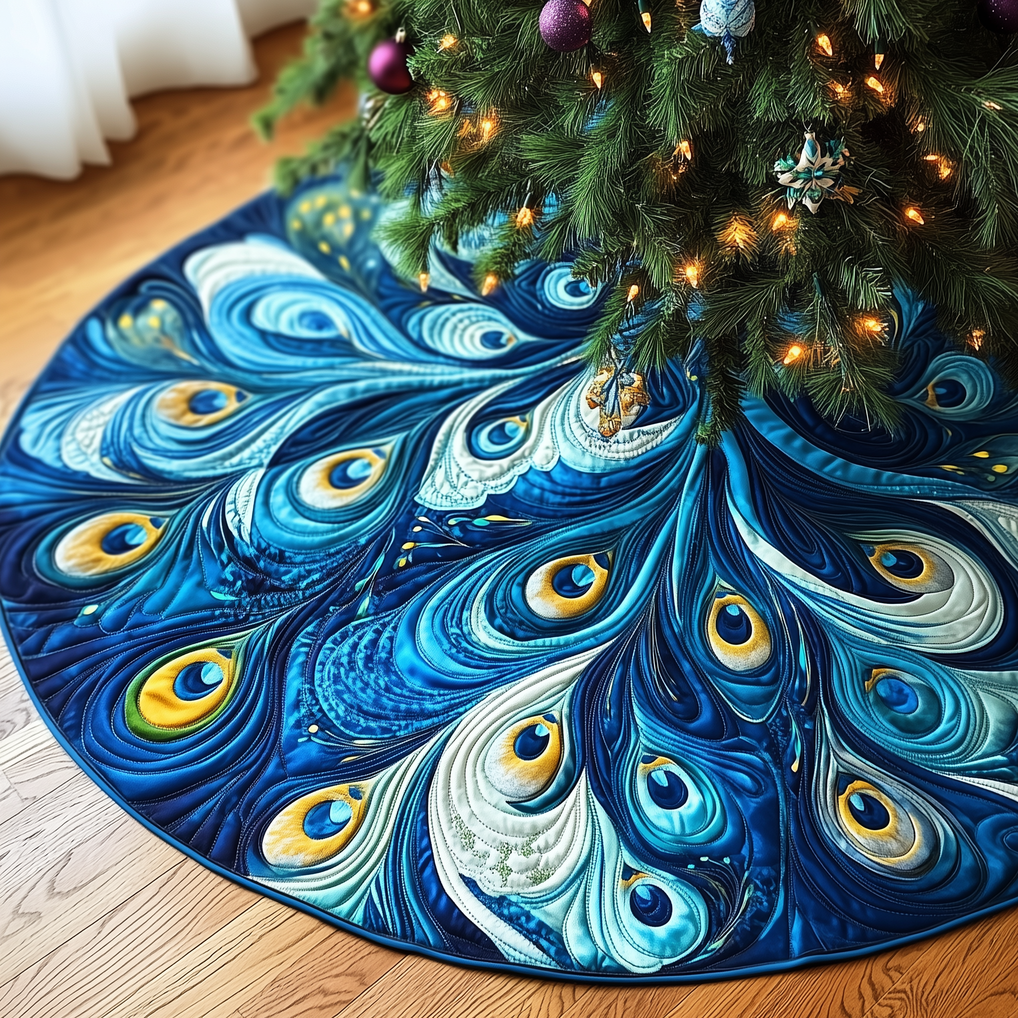 Christmas Peacock Quilted Tree Skirt Relax and Enjoy the Holidays with Peaceful Tree Decor Christmas Peacock Quilted Tree Skirt Relax and Enjoy the Holidays with Peaceful Tree Decor