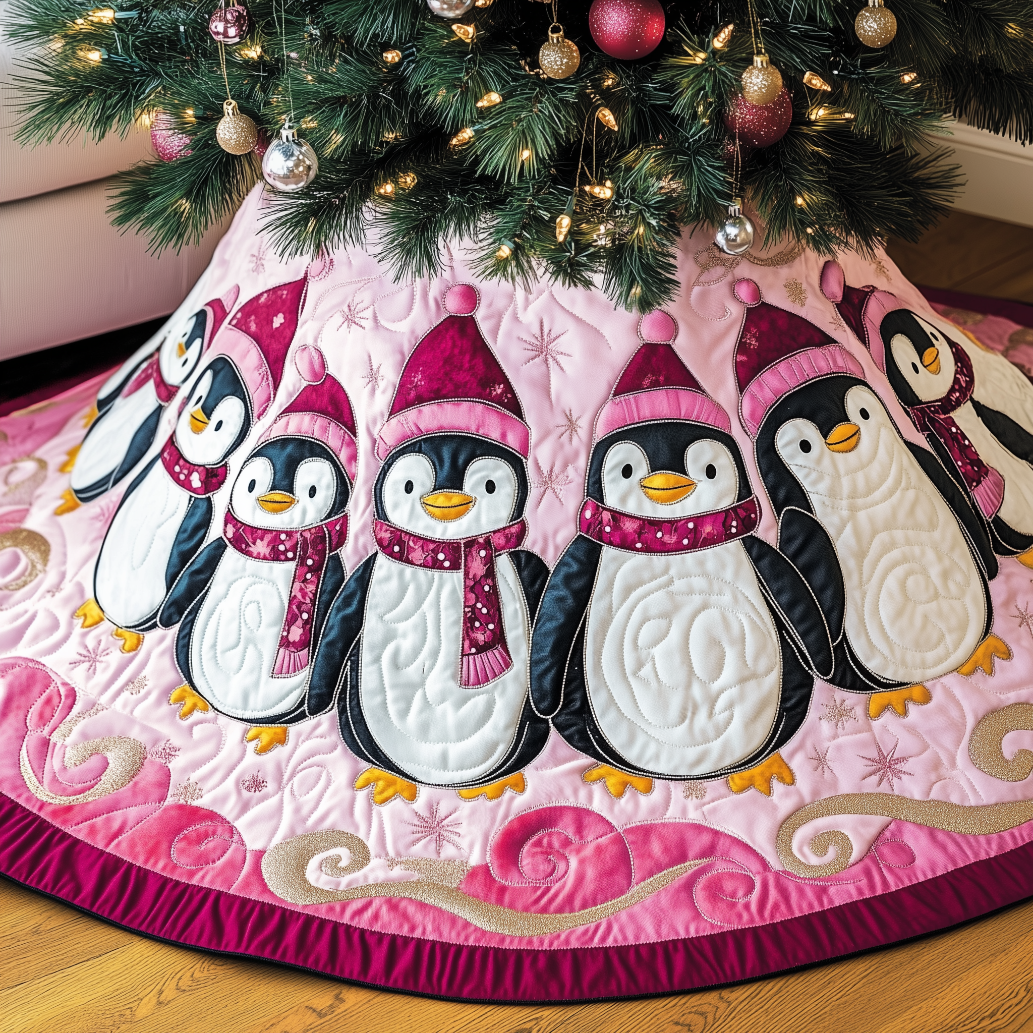 Christmas Penguin Quilted Tree Skirt Celebrate Your Family's Traditions with Stylish Protection Christmas Penguin Quilted Tree Skirt Celebrate Your Family's Traditions with Stylish Protection