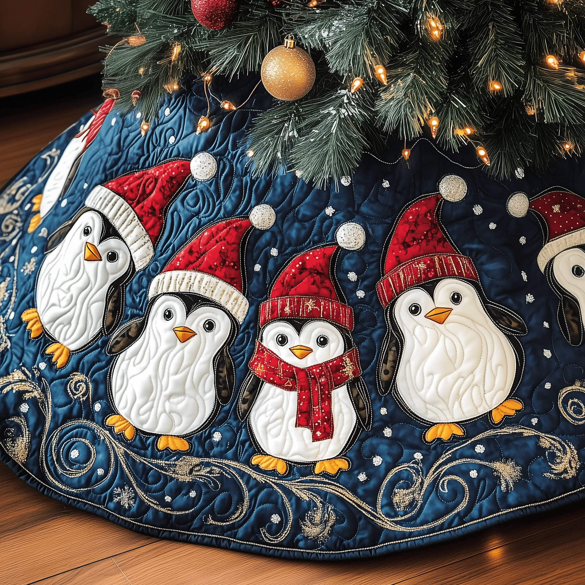 Christmas Penguin Quilted Tree Skirt Feel the Calm of Christmas with Durable Tree Decor Christmas Penguin Quilted Tree Skirt Feel the Calm of Christmas with Durable Tree Decor