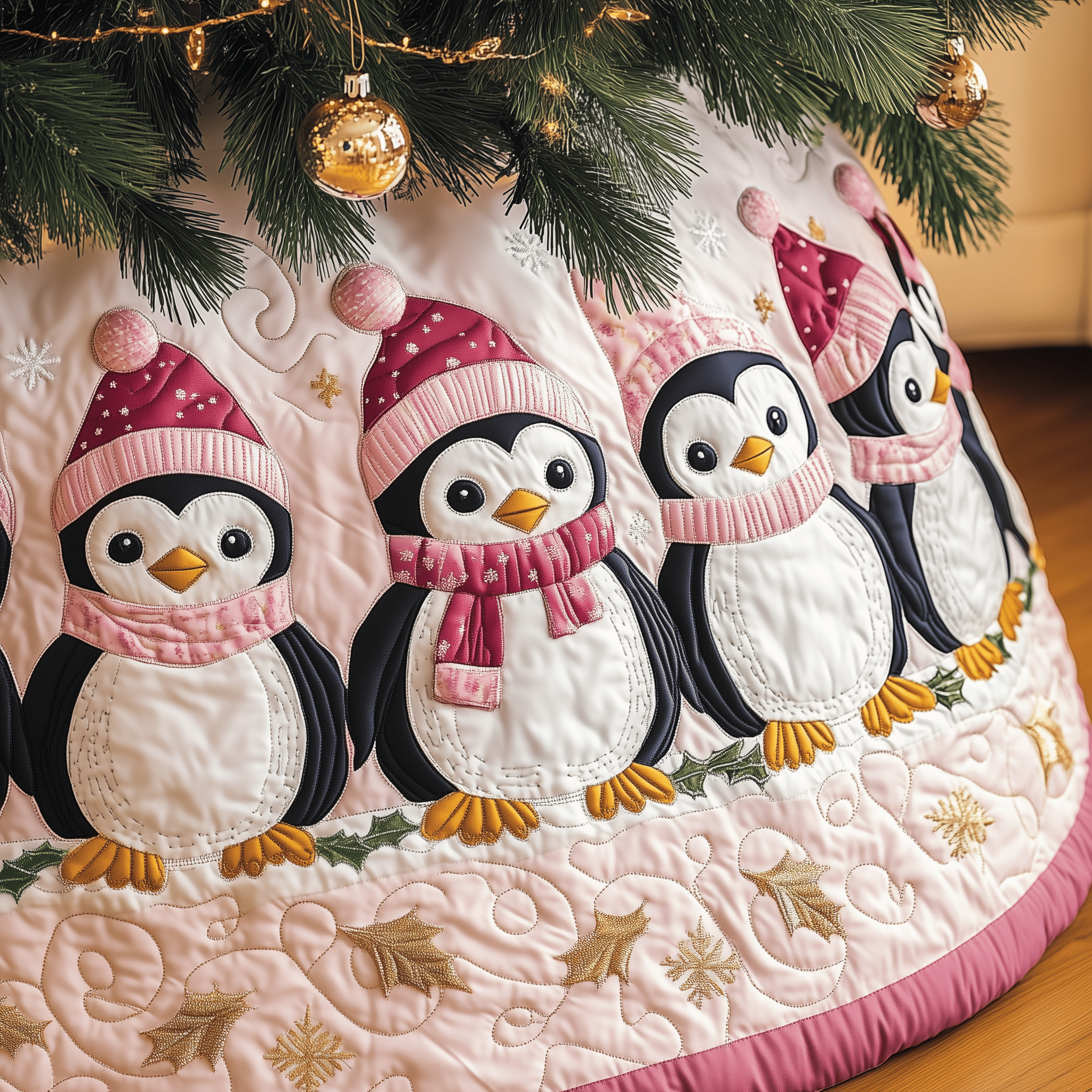 Christmas Penguin Quilted Tree Skirt Feel the Love of Christmas Under a Safe Tree Skirt Christmas Penguin Quilted Tree Skirt Feel the Love of Christmas Under a Safe Tree Skirt