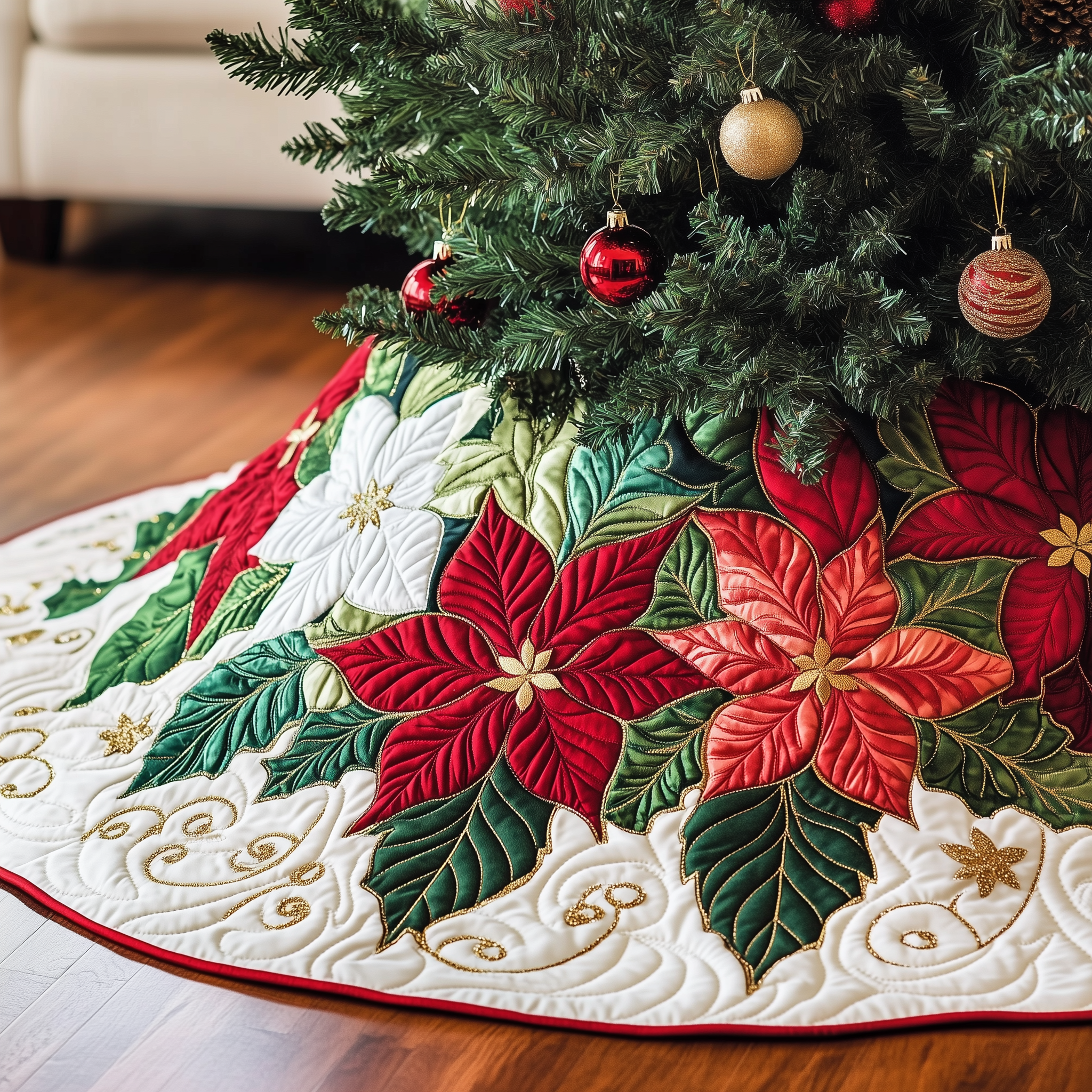 Christmas Poinsettias Quilted Tree Skirt Celebrate Every Detail with a Safe and Stylish Tree Skirt Christmas Poinsettias Quilted Tree Skirt Celebrate Every Detail with a Safe and Stylish Tree Skirt