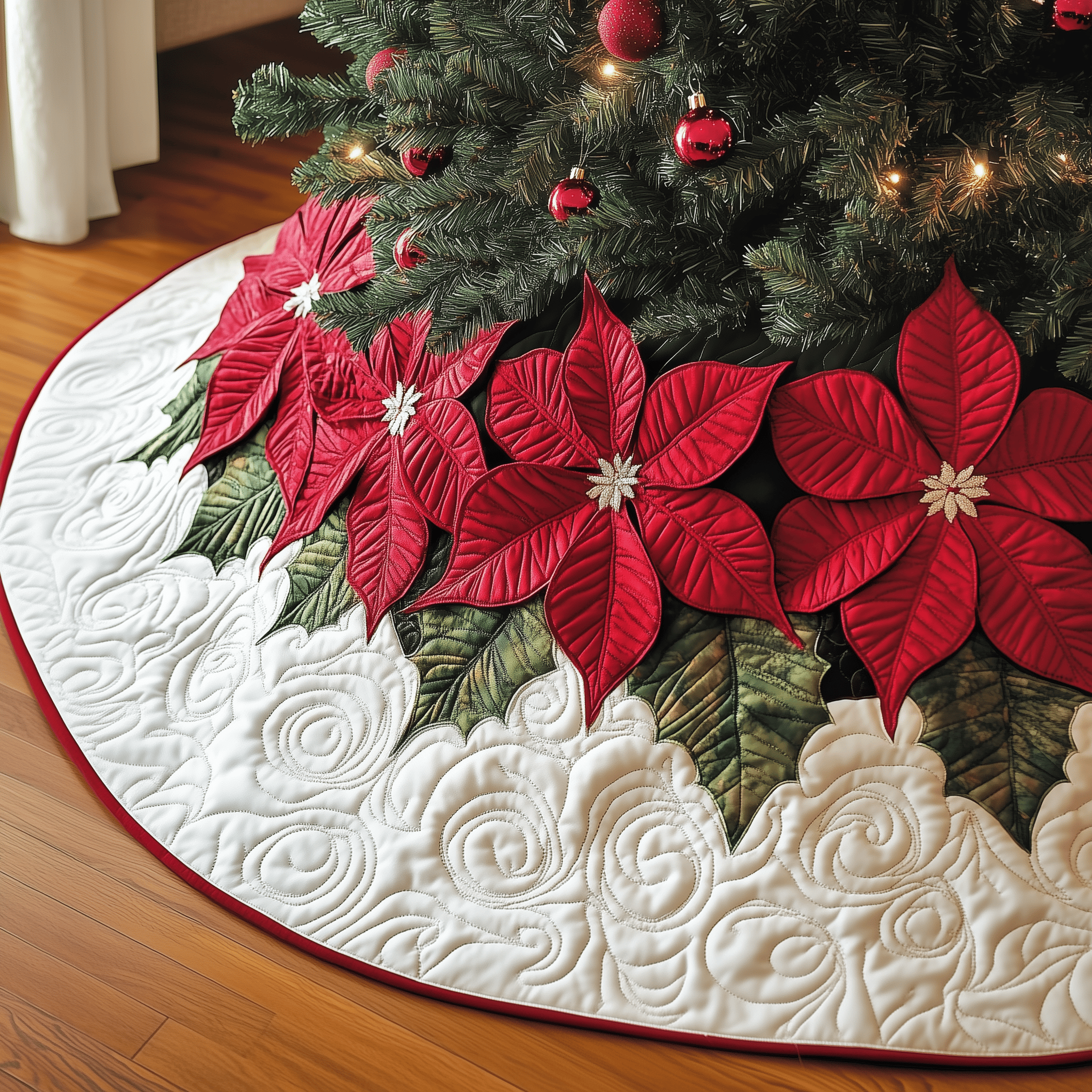 Christmas Poinsettias Quilted Tree Skirt Celebrate Without Limits with a Durable Tree Skirt Christmas Poinsettias Quilted Tree Skirt Celebrate Without Limits with a Durable Tree Skirt
