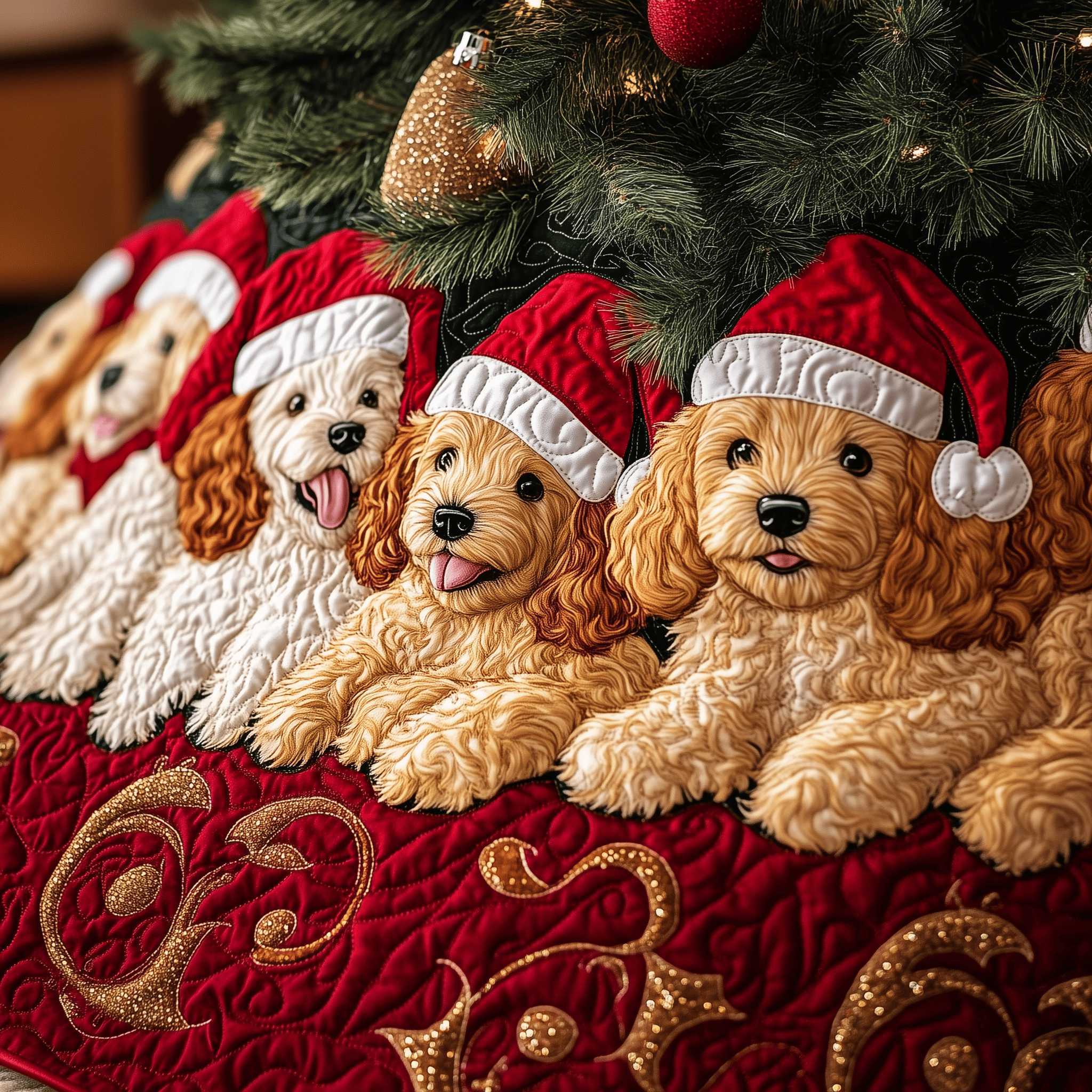 Christmas Poodle Cheer Quilted Tree Skirt A Tree Skirt That Embodies the Joy of Christmas Christmas Poodle Cheer Quilted Tree Skirt A Tree Skirt That Embodies the Joy of Christmas