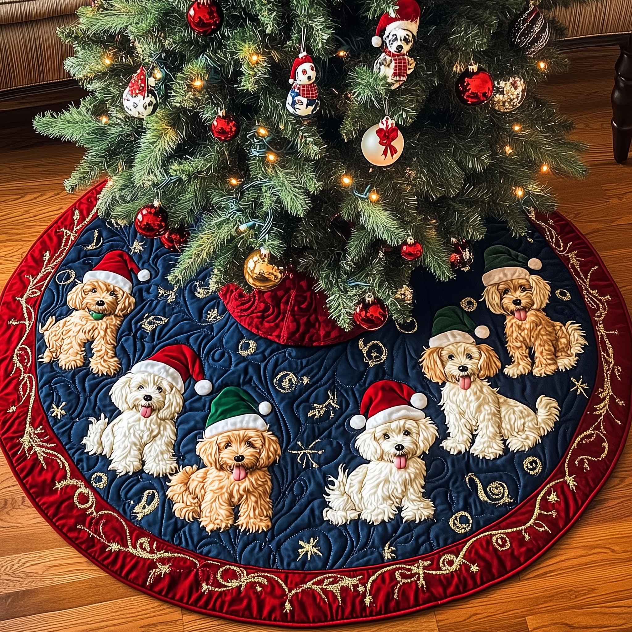 Christmas Poodle Cheer Quilted Tree Skirt Bring Life to Your Holidays with a Safe and Stylish Skirt Christmas Poodle Cheer Quilted Tree Skirt Bring Life to Your Holidays with a Safe and Stylish Skirt