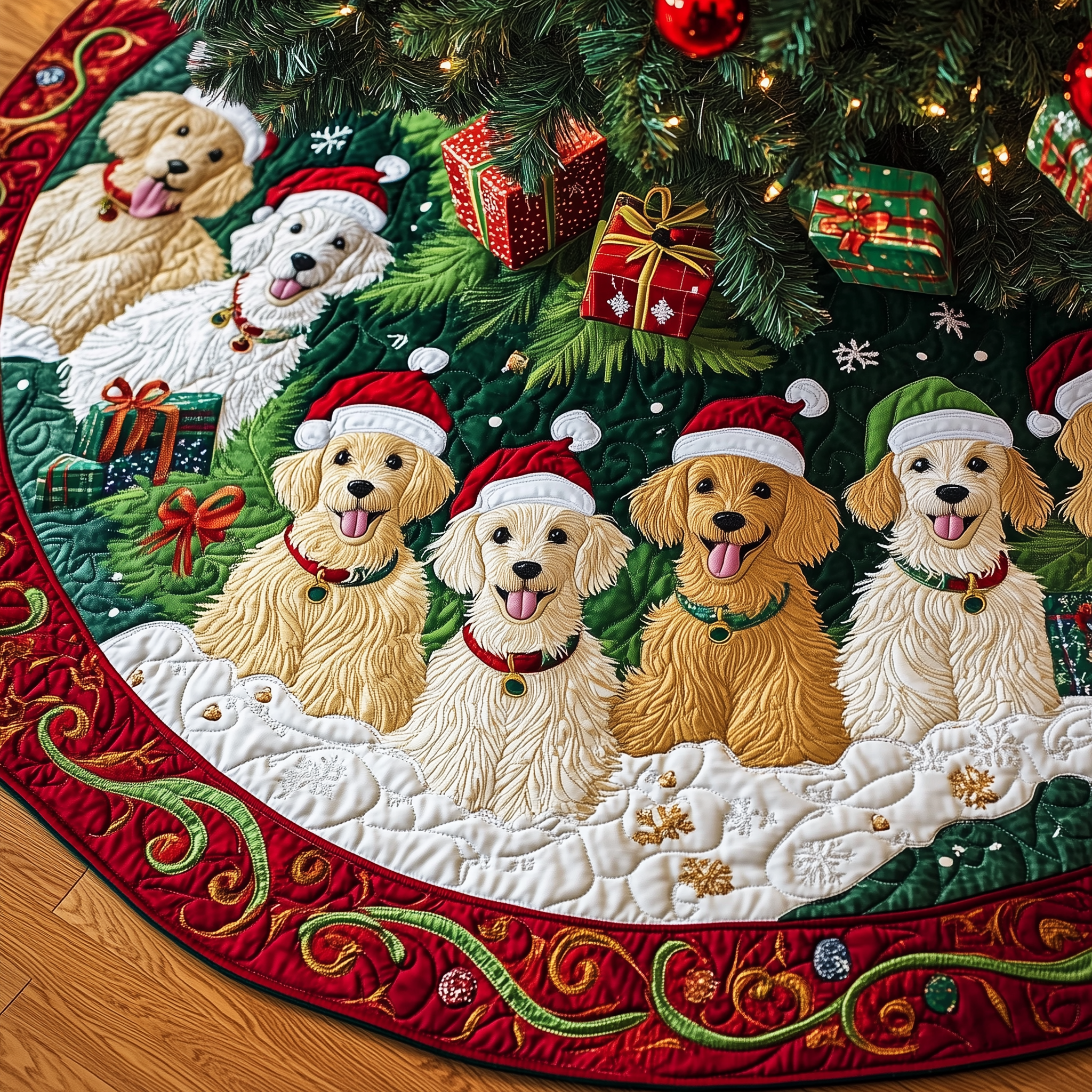 Christmas Poodle Cheer Quilted Tree Skirt Celebrate Simplicity and Style with a Protective Tree Skirt Christmas Poodle Cheer Quilted Tree Skirt Celebrate Simplicity and Style with a Protective Tree Skirt
