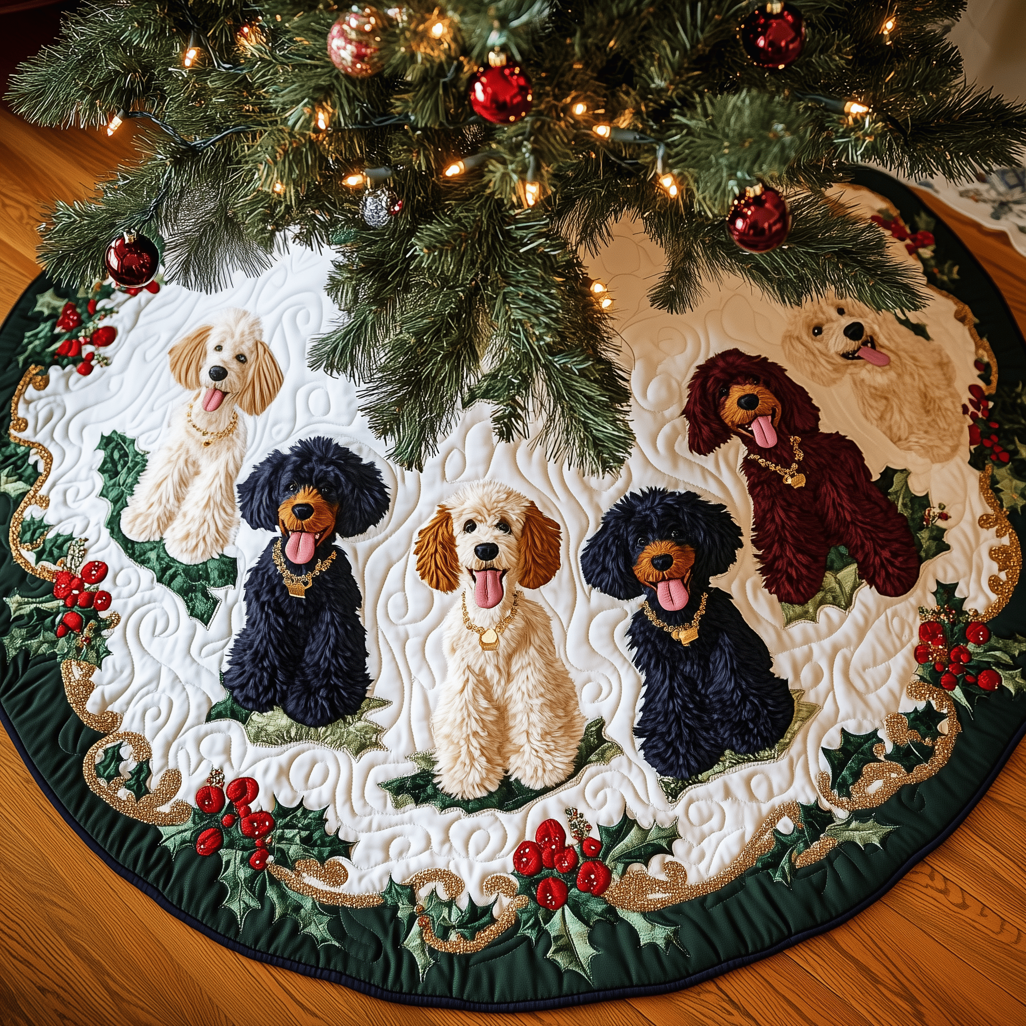Christmas Poodle Cheer Quilted Tree Skirt Celebrate Traditions with a Safe and Elegant Tree Skirt Christmas Poodle Cheer Quilted Tree Skirt Celebrate Traditions with a Safe and Elegant Tree Skirt