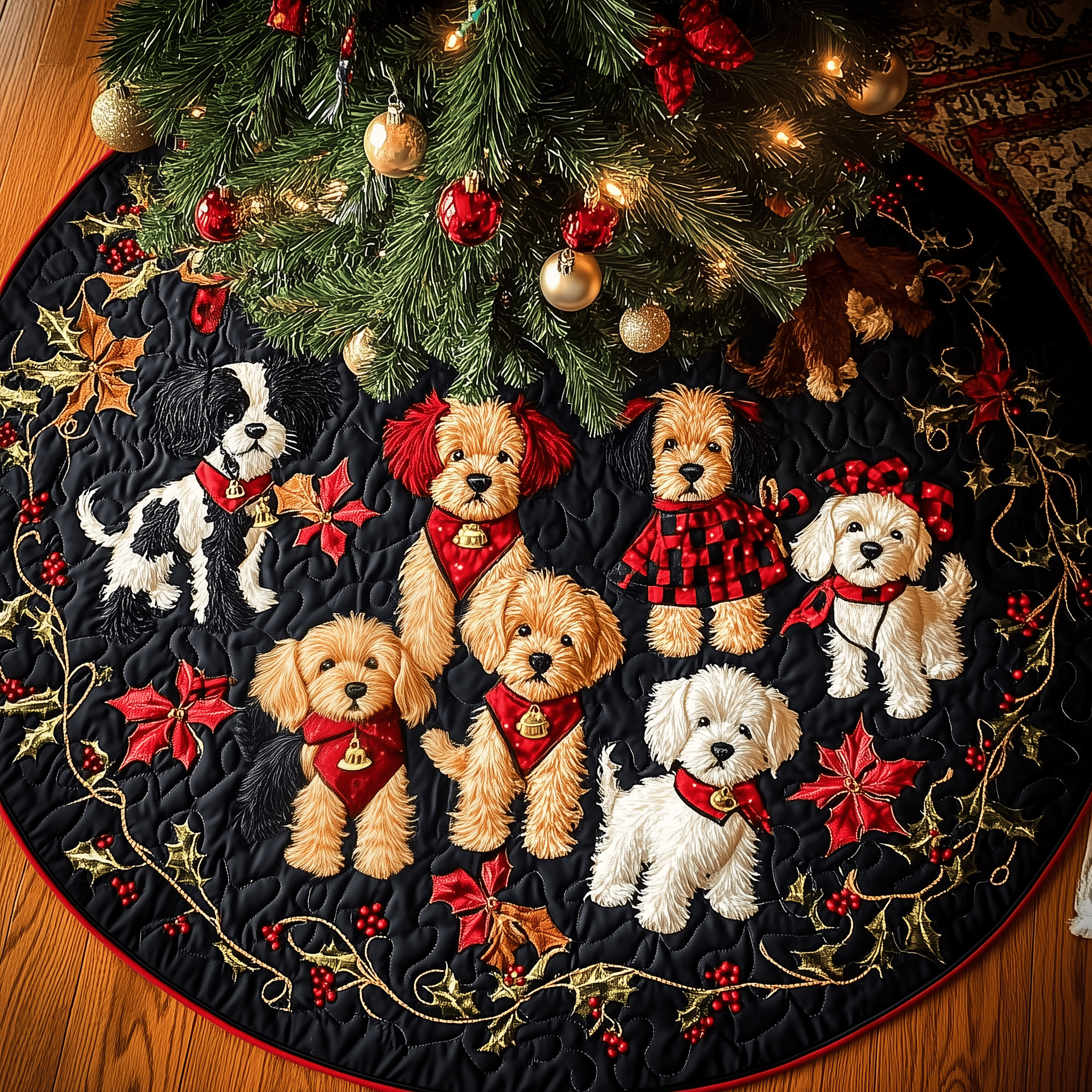 Christmas Poodle Cheer Quilted Tree Skirt Celebrate With Peace of Mind and a Durable Tree Skirt Christmas Poodle Cheer Quilted Tree Skirt Celebrate With Peace of Mind and a Durable Tree Skirt