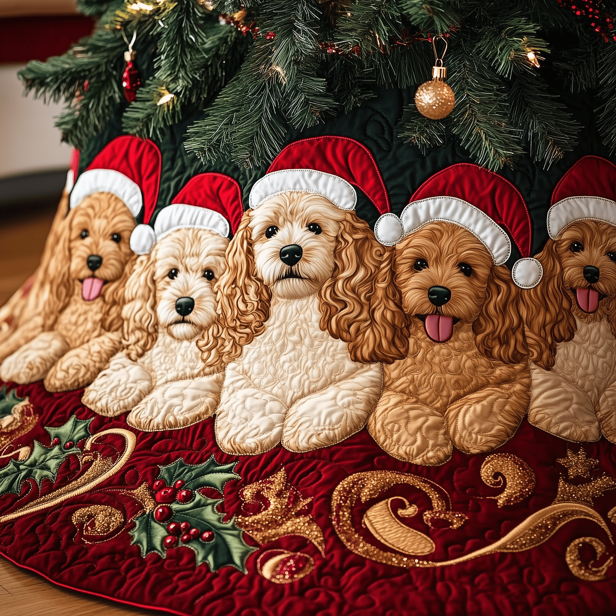 Christmas Poodle Cheer Quilted Tree Skirt Feel the Love of the Season Under Your Christmas Tree Christmas Poodle Cheer Quilted Tree Skirt Feel the Love of the Season Under Your Christmas Tree