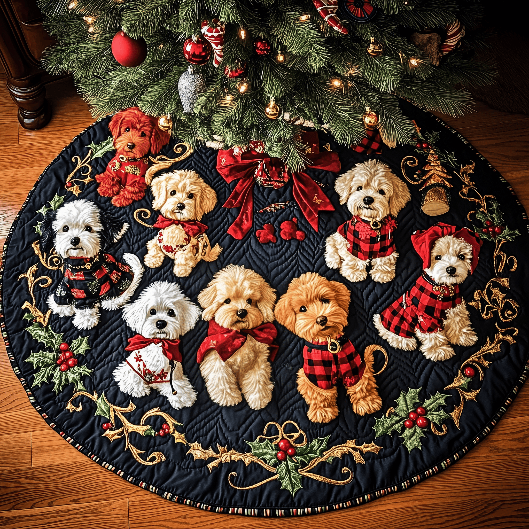 Christmas Poodle Cheer Quilted Tree Skirt Feel Your Home Glow with a Beautiful Tree Skirt Christmas Poodle Cheer Quilted Tree Skirt Feel Your Home Glow with a Beautiful Tree Skirt
