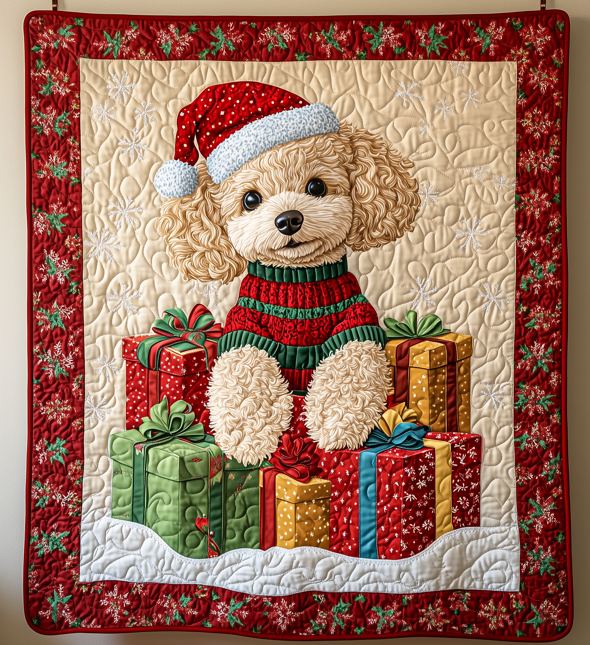 Christmas Poodle Quilted Blanket Feel the Luxury of a Blanket That Stands Out Christmas Poodle Quilted Blanket Feel the Luxury of a Blanket That Stands Out