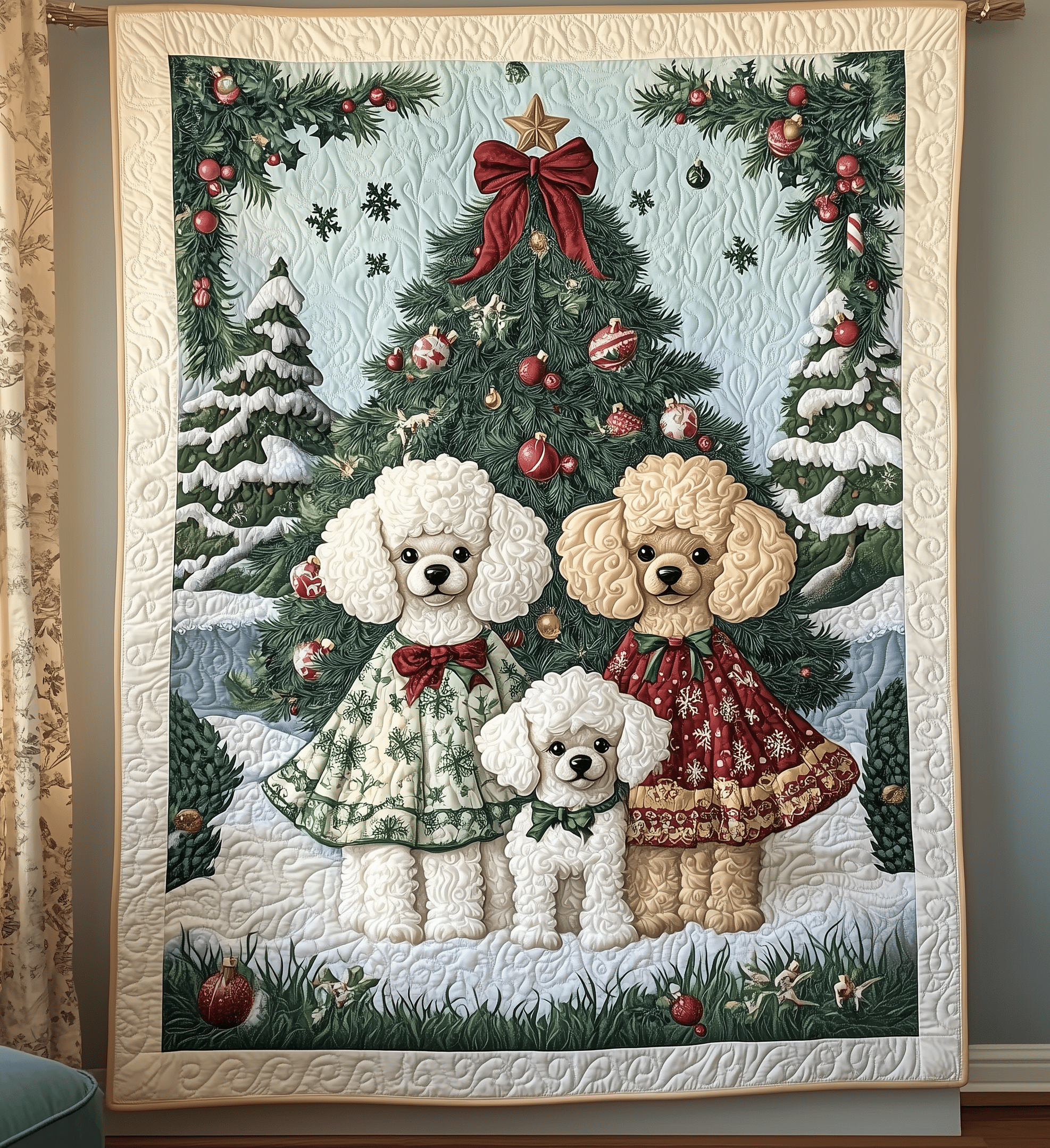 Christmas Poodle Quilted Blanket Feel Unique with a Blanket Made Just for You Christmas Poodle Quilted Blanket Feel Unique with a Blanket Made Just for You