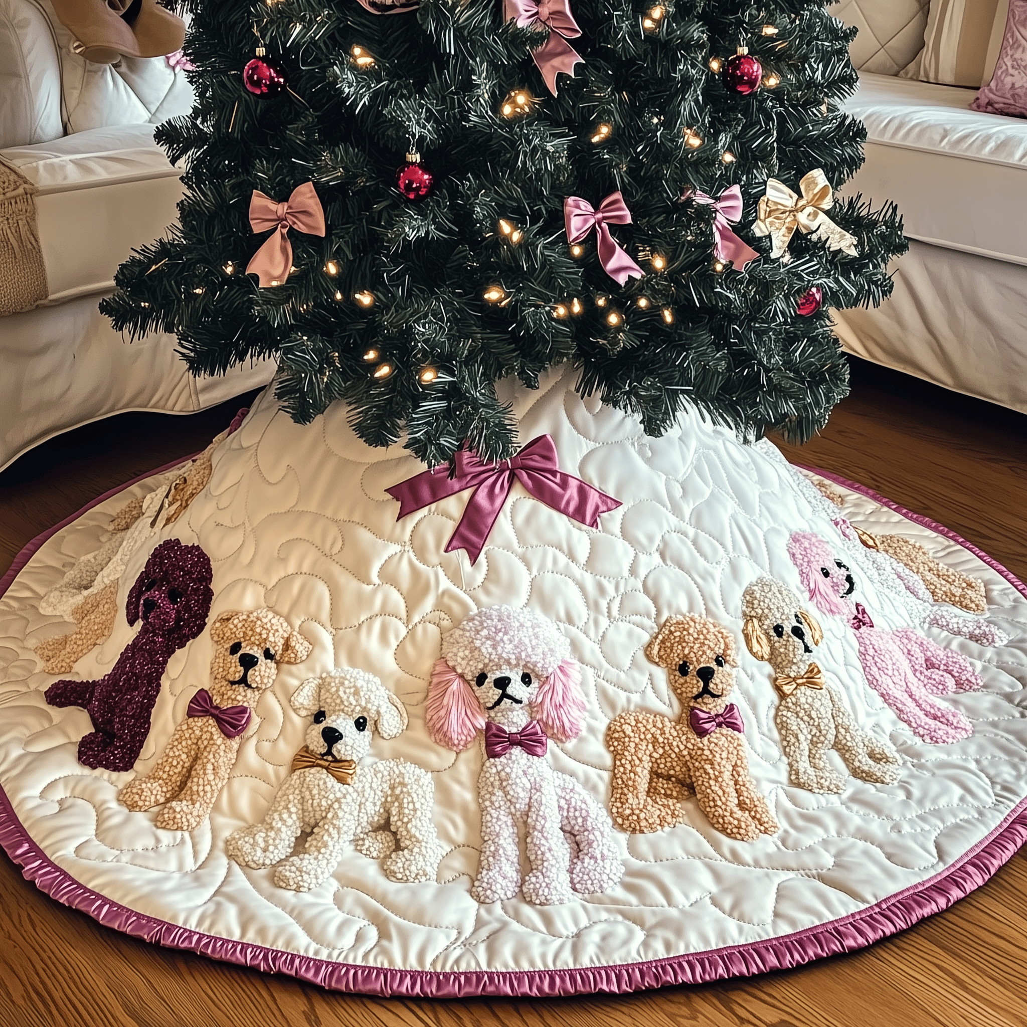 Christmas Poodle Quilted Tree Skirt Celebrate the Holidays Fully Protected with a Durable Skirt Christmas Poodle Quilted Tree Skirt Celebrate the Holidays Fully Protected with a Durable Skirt