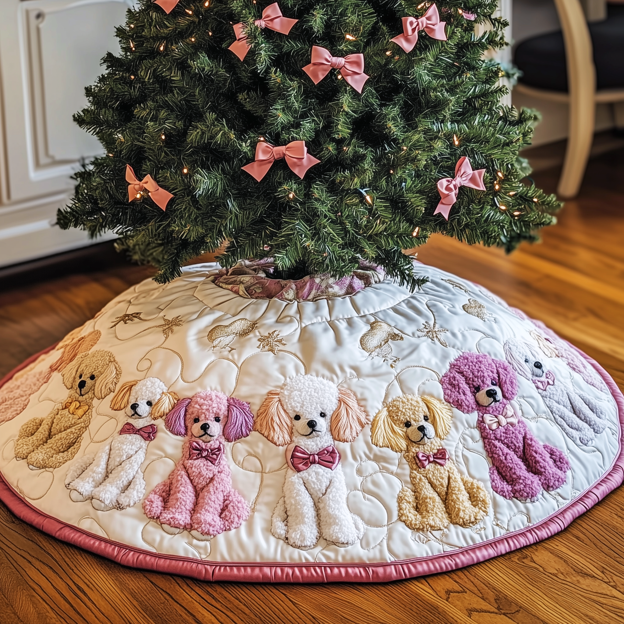 Christmas Poodle Quilted Tree Skirt Feel Secure and Festive with Your Christmas Decor Christmas Poodle Quilted Tree Skirt Feel Secure and Festive with Your Christmas Decor