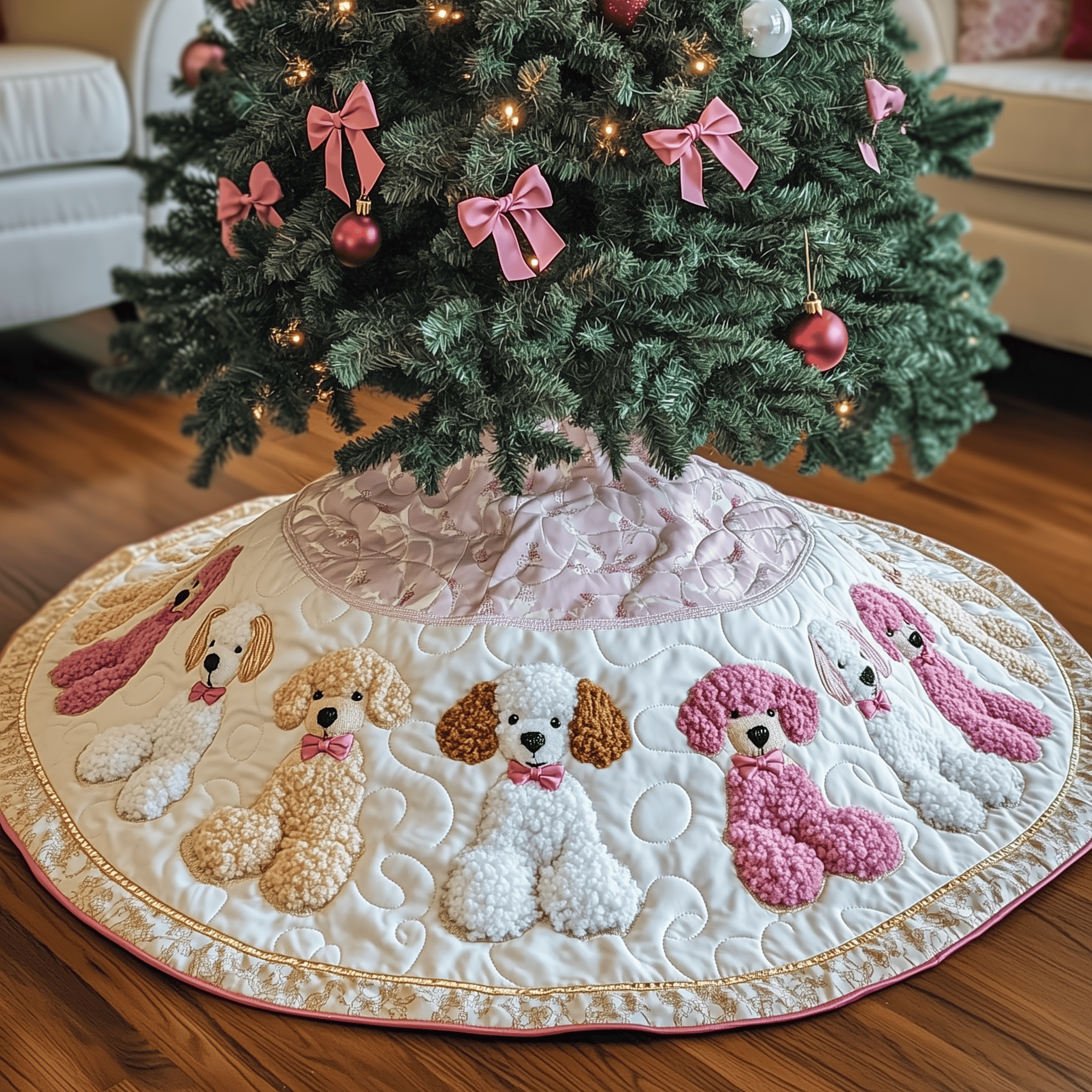 Christmas Poodle Quilted Tree Skirt Feel the Heart of Christmas Beneath Your Tree Christmas Poodle Quilted Tree Skirt Feel the Heart of Christmas Beneath Your Tree