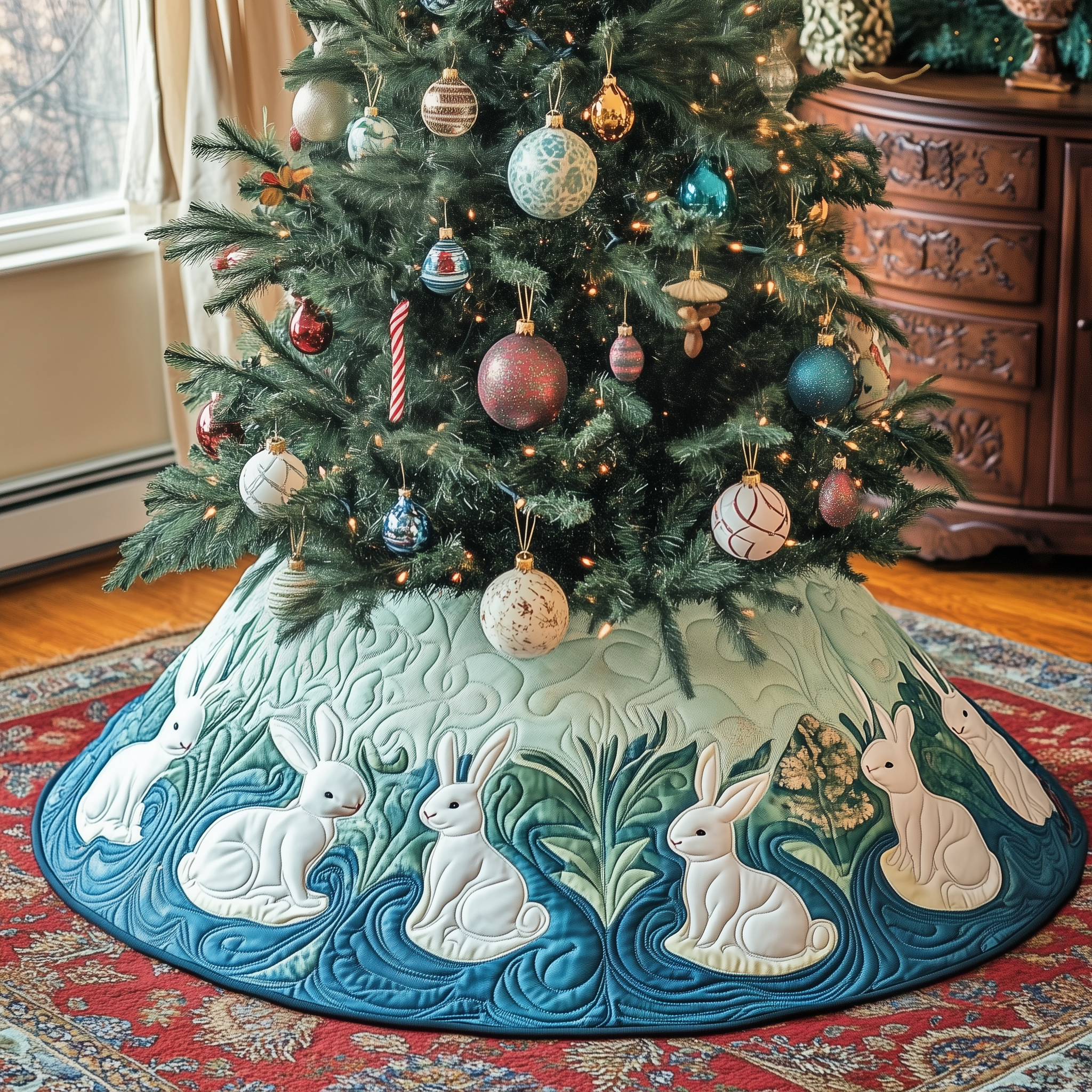 Christmas Rabbit Quilted Tree Skirt Celebrate Elegantly with a Timeless Christmas Tree Skirt Christmas Rabbit Quilted Tree Skirt Celebrate Elegantly with a Timeless Christmas Tree Skirt