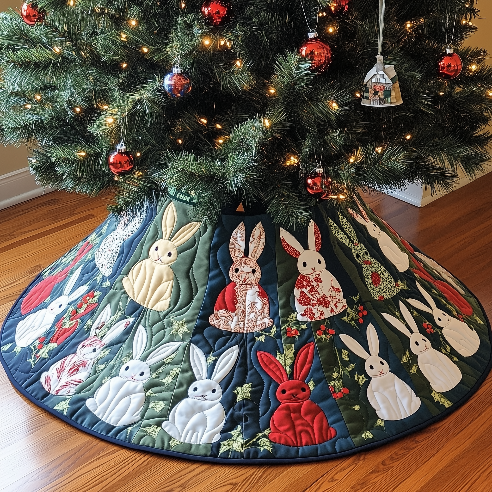 Christmas Rabbit Quilted Tree Skirt Feel the Energy of the Holidays with a Durable Skirt Christmas Rabbit Quilted Tree Skirt Feel the Energy of the Holidays with a Durable Skirt