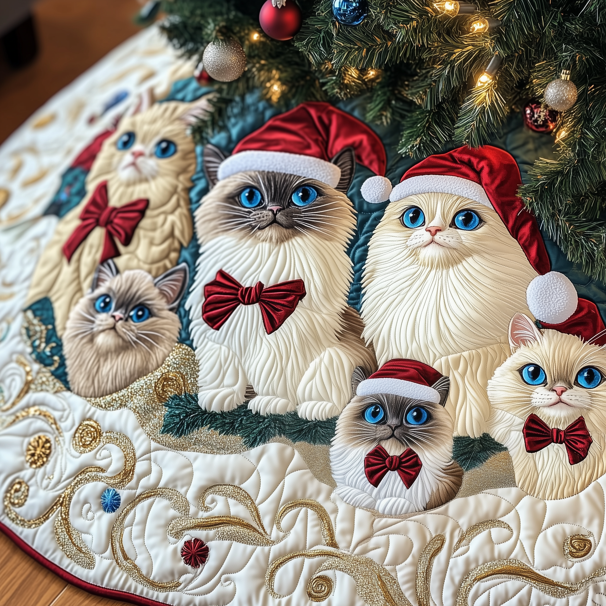 Christmas Ragdoll Cat Quilted Tree Skirt Celebrate the Season Safely with a Durable Tree Skirt Christmas Ragdoll Cat Quilted Tree Skirt Celebrate the Season Safely with a Durable Tree Skirt