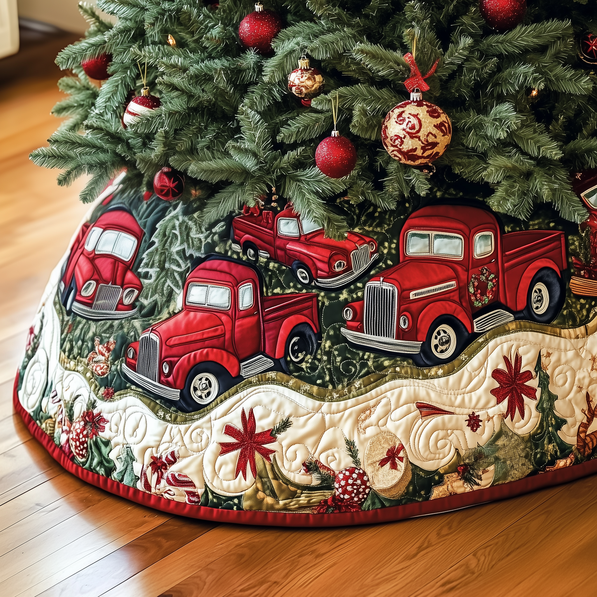 Christmas Red Truck Quilted Tree Skirt Add Comfort and Joy to Your Home with a Durable Tree Skirt Christmas Red Truck Quilted Tree Skirt Add Comfort and Joy to Your Home with a Durable Tree Skirt
