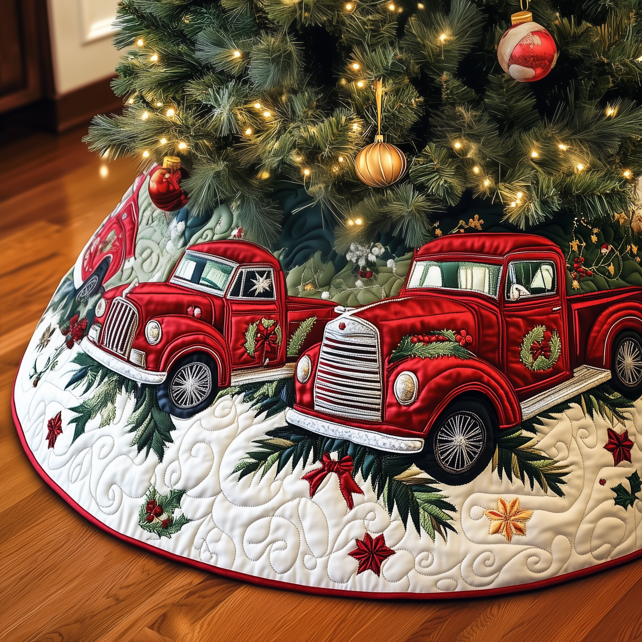 Christmas Red Truck Quilted Tree Skirt Transform Your Holidays with a Safe and Elegant Tree Skirt Christmas Red Truck Quilted Tree Skirt Transform Your Holidays with a Safe and Elegant Tree Skirt