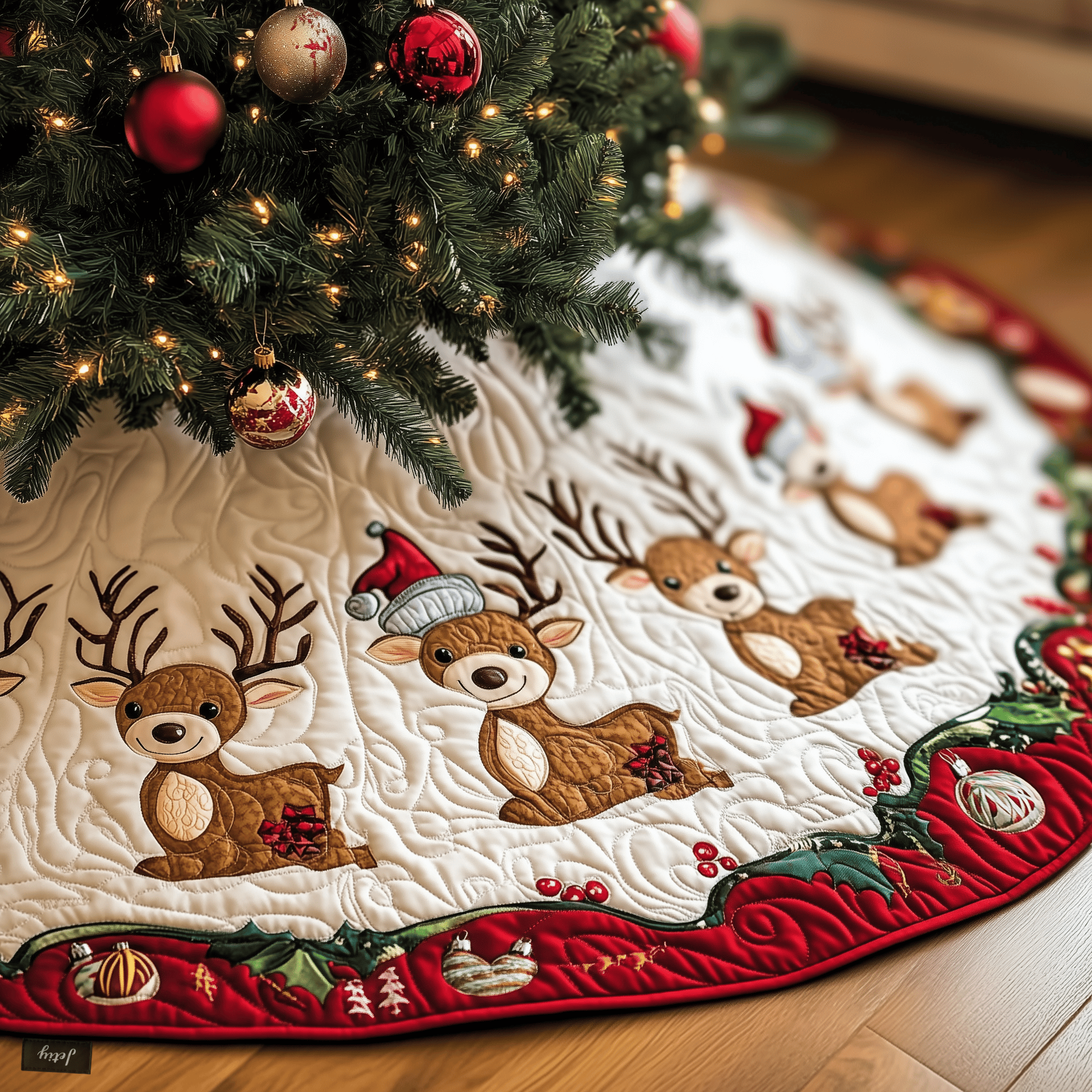 Christmas Reindeer Quilted Tree Skirt A Safe and Stylish Tree Skirt for Your Family's Happiness Christmas Reindeer Quilted Tree Skirt A Safe and Stylish Tree Skirt for Your Family's Happiness