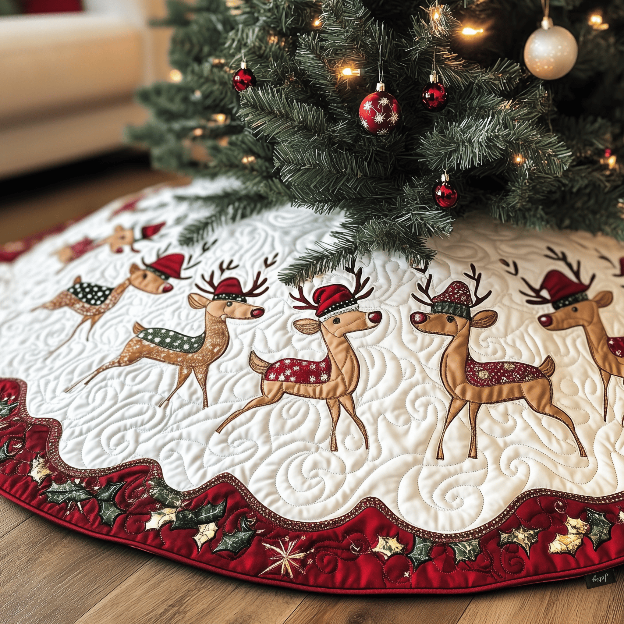 Christmas Reindeer Quilted Tree Skirt Enjoy a Peaceful Holiday with the Perfect Tree Skirt Christmas Reindeer Quilted Tree Skirt Enjoy a Peaceful Holiday with the Perfect Tree Skirt