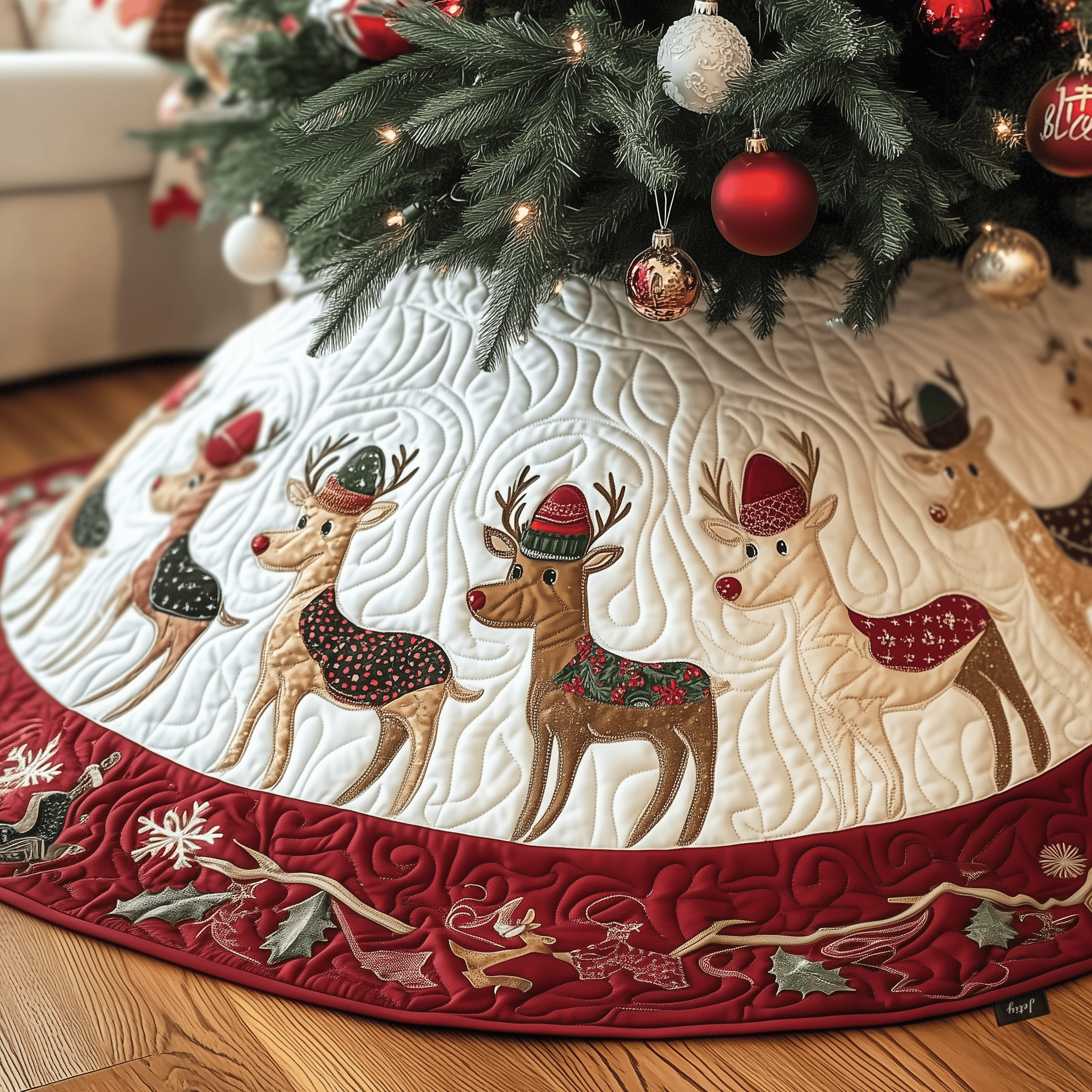 Christmas Reindeer Quilted Tree Skirt Feel the Spirit of the Holidays with a Trusted Tree Skirt Christmas Reindeer Quilted Tree Skirt Feel the Spirit of the Holidays with a Trusted Tree Skirt