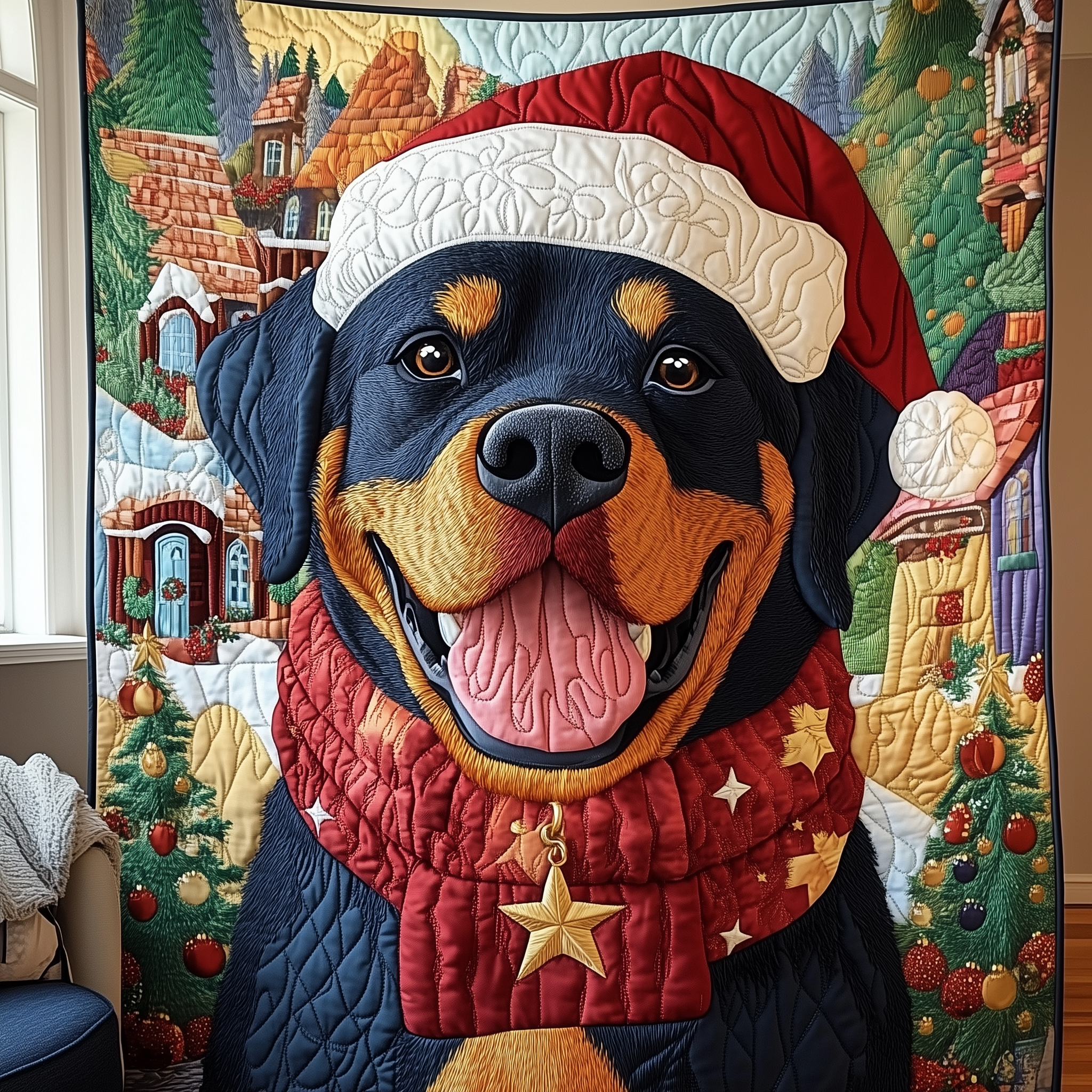 Christmas Rottweiler Quilted Blanket Feel Comfortable Indoors and Out with Our Multi-Use Blanket Christmas Rottweiler Quilted Blanket Feel Comfortable Indoors and Out with Our Multi-Use Blanket