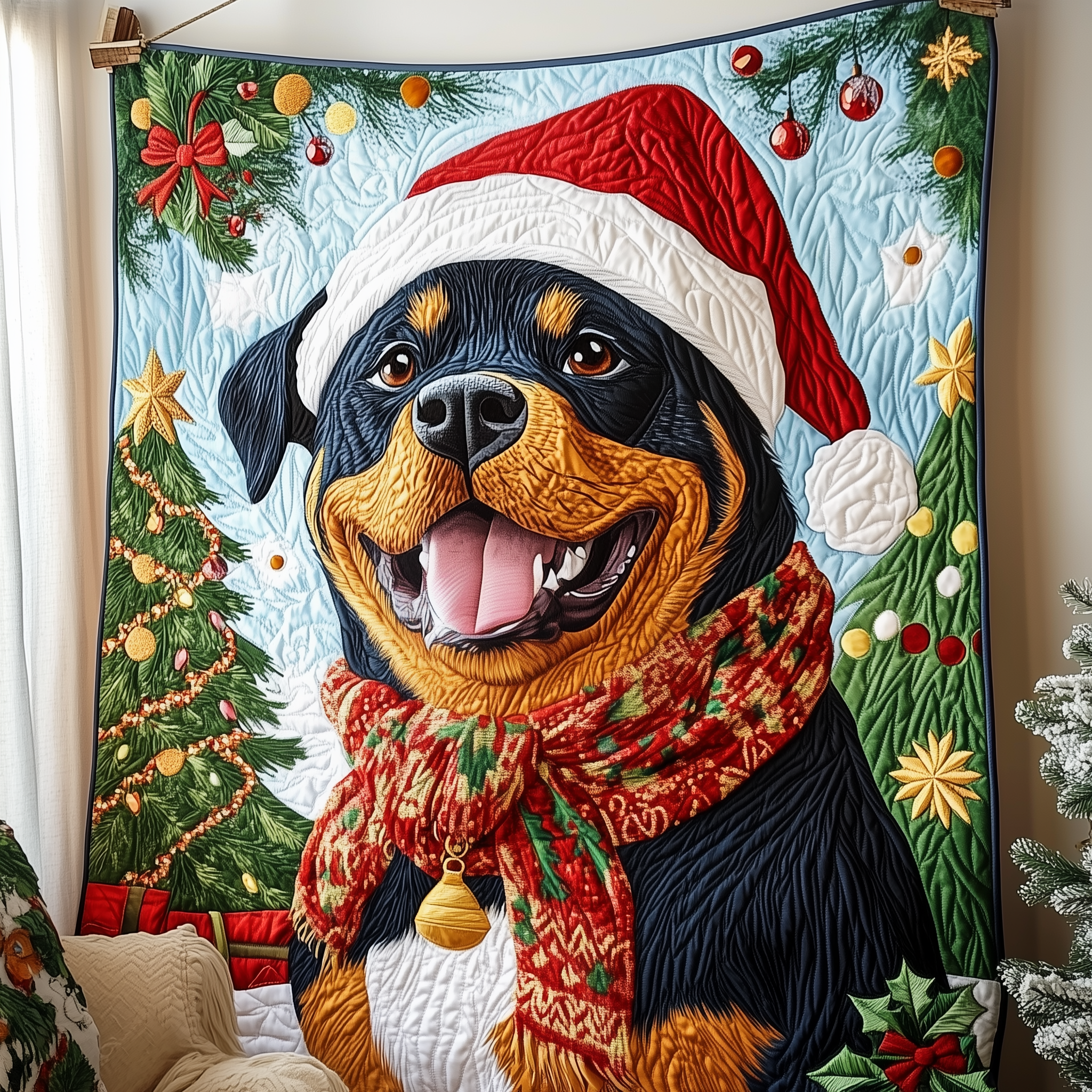 Christmas Rottweiler Quilted Blanket From Sofa to Bed, a Blanket That Does It All Christmas Rottweiler Quilted Blanket From Sofa to Bed, a Blanket That Does It All