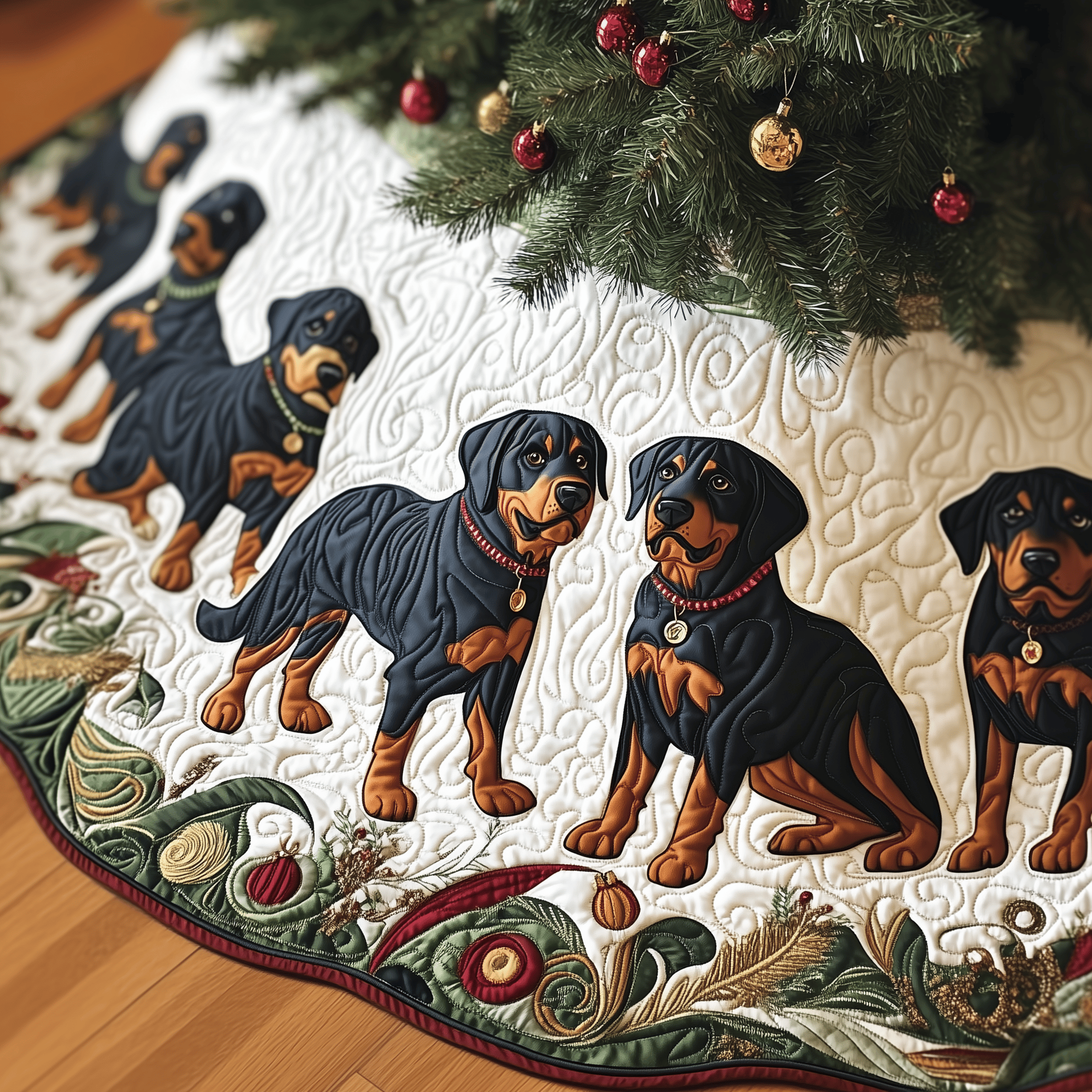 Christmas Rottweiler Quilted Tree Skirt Bring Comfort to Your Holidays with a Durable Tree Skirt Christmas Rottweiler Quilted Tree Skirt Bring Comfort to Your Holidays with a Durable Tree Skirt