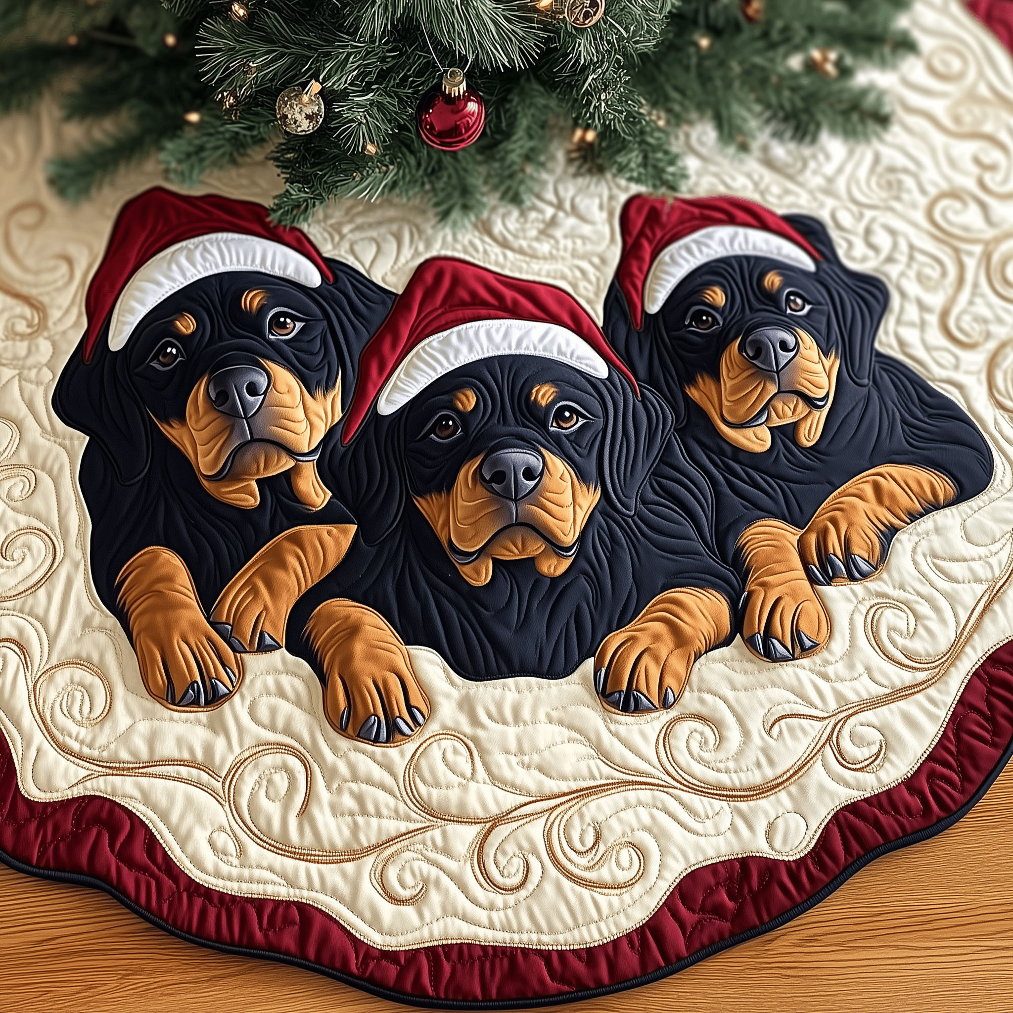 Christmas Rottweiler Quilted Tree Skirt Celebrate Joyfully with a Stylish Christmas Tree Skirt Christmas Rottweiler Quilted Tree Skirt Celebrate Joyfully with a Stylish Christmas Tree Skirt
