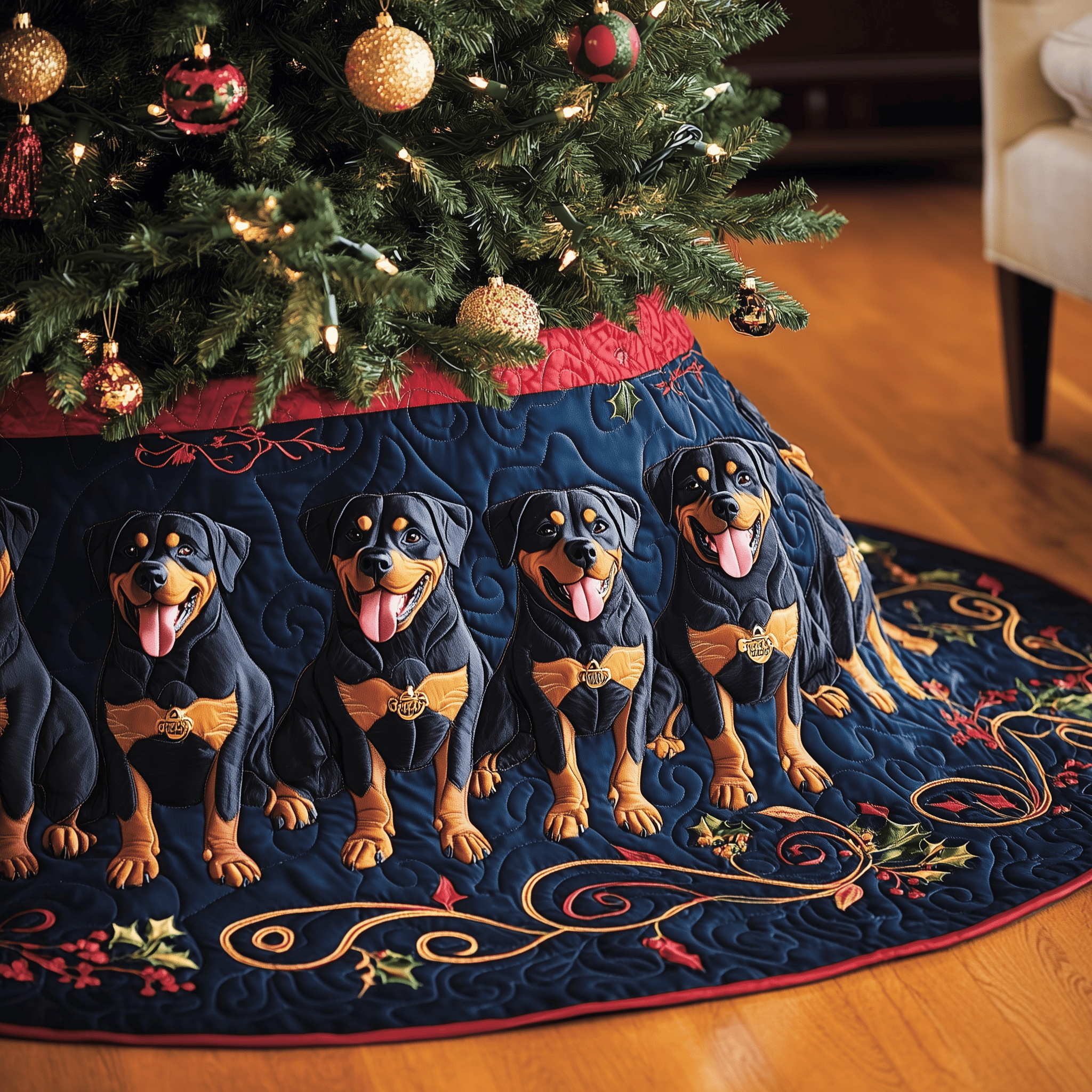 Christmas Rottweiler Quilted Tree Skirt Feel the Holiday Spirit with a Safe and Chic Tree Skirt Christmas Rottweiler Quilted Tree Skirt Feel the Holiday Spirit with a Safe and Chic Tree Skirt