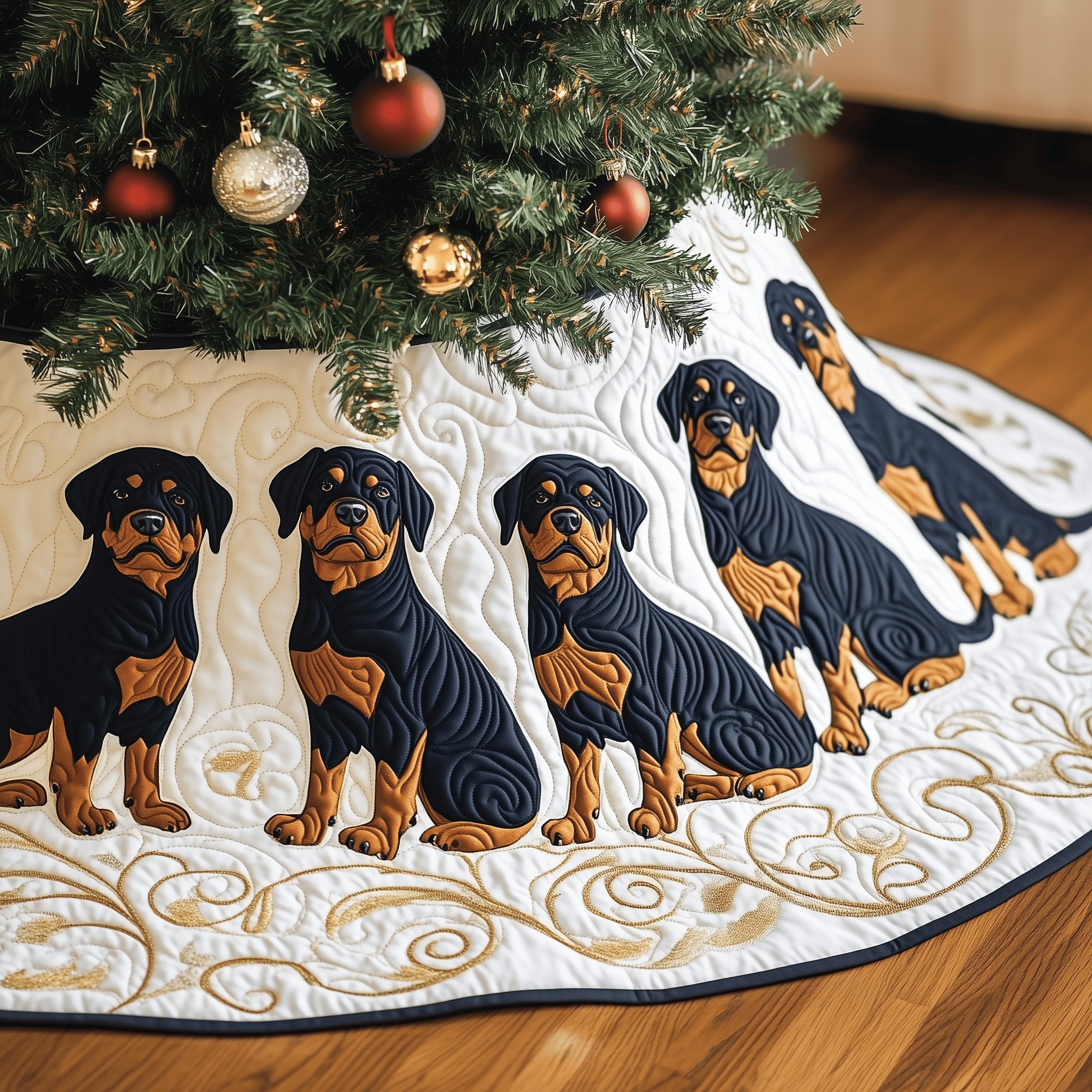 Christmas Rottweiler Quilted Tree Skirt Feel the Love of Christmas with Thoughtful Tree Decor Christmas Rottweiler Quilted Tree Skirt Feel the Love of Christmas with Thoughtful Tree Decor