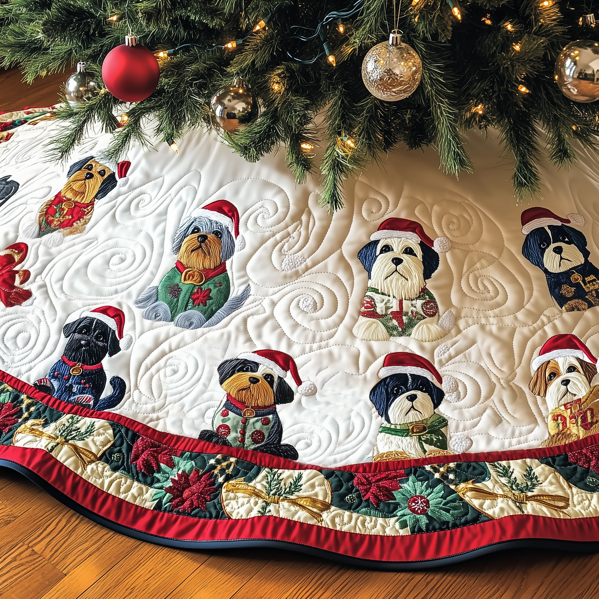 Christmas Schnauzer Quilted Tree Skirt Add Elegance to Your Tree While Keeping Floors Safe Christmas Schnauzer Quilted Tree Skirt Add Elegance to Your Tree While Keeping Floors Safe