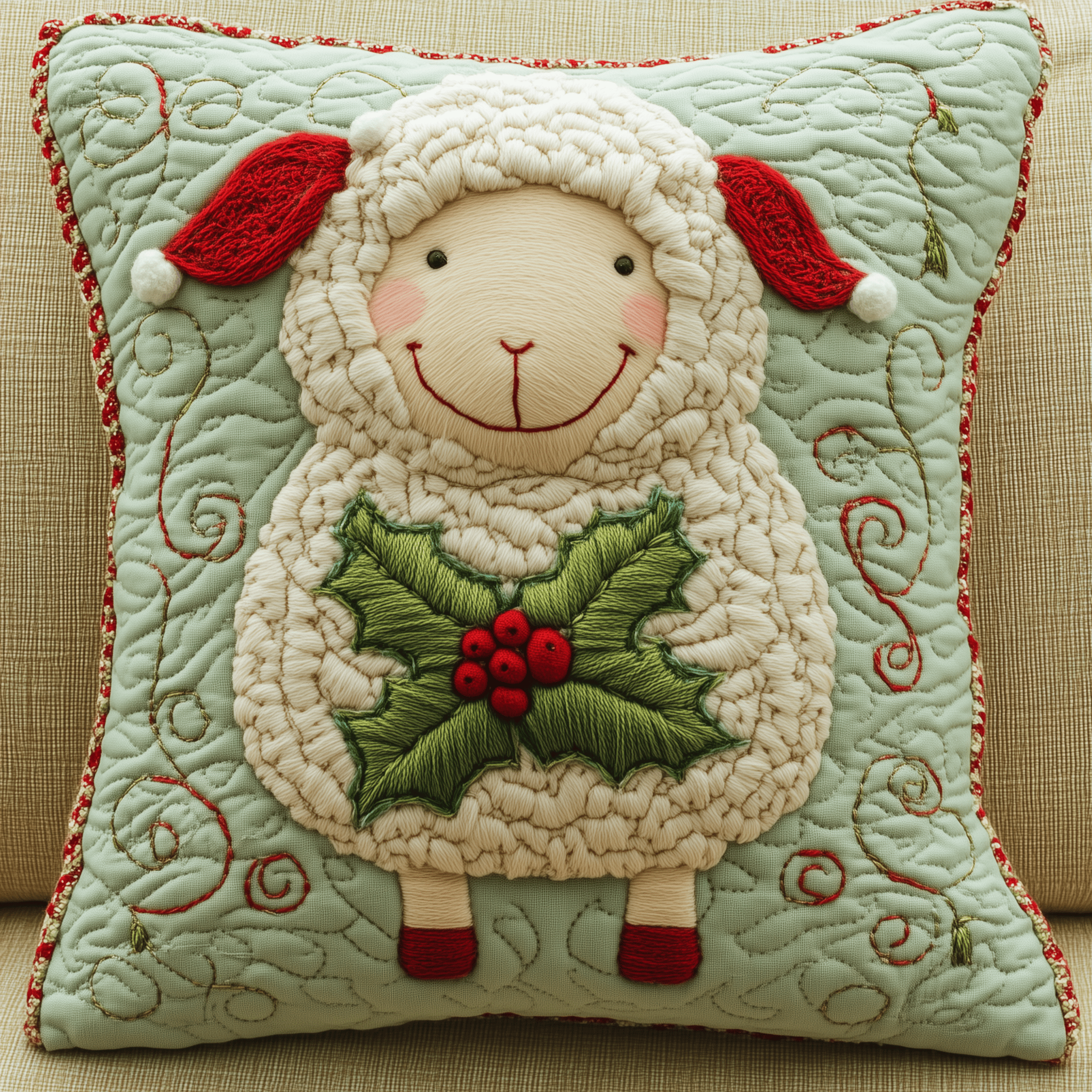 Christmas Sheep Quilted Pillow Case Feel the Power of Restful Nights Every Night Christmas Sheep Quilted Pillow Case Feel the Power of Restful Nights Every Night