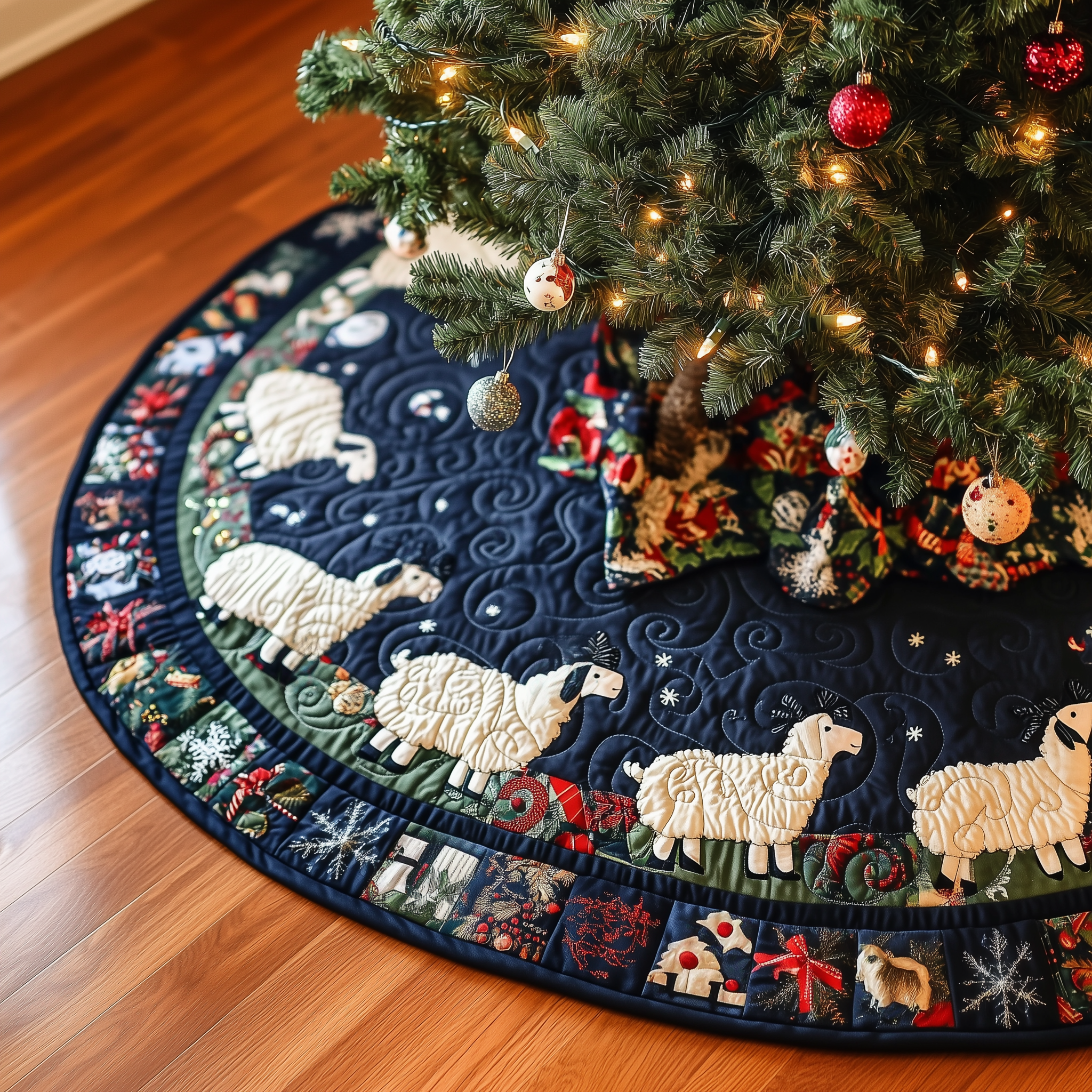 Christmas Sheep Quilted Tree Skirt Add Magic to Your Holidays with Safe Tree Decor Christmas Sheep Quilted Tree Skirt Add Magic to Your Holidays with Safe Tree Decor