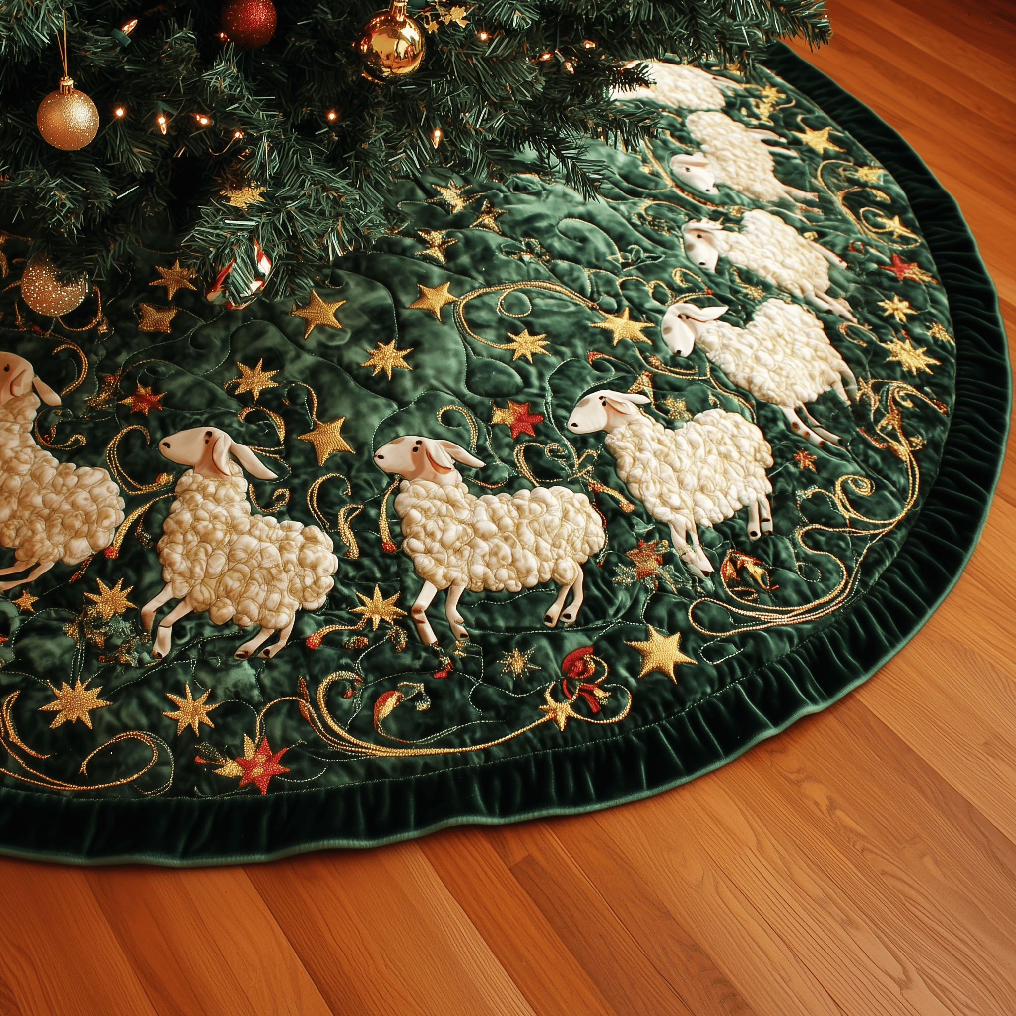 Christmas Sheep Quilted Tree Skirt Celebrate the Joy of Christmas with Worry-Free Decor Christmas Sheep Quilted Tree Skirt Celebrate the Joy of Christmas with Worry-Free Decor