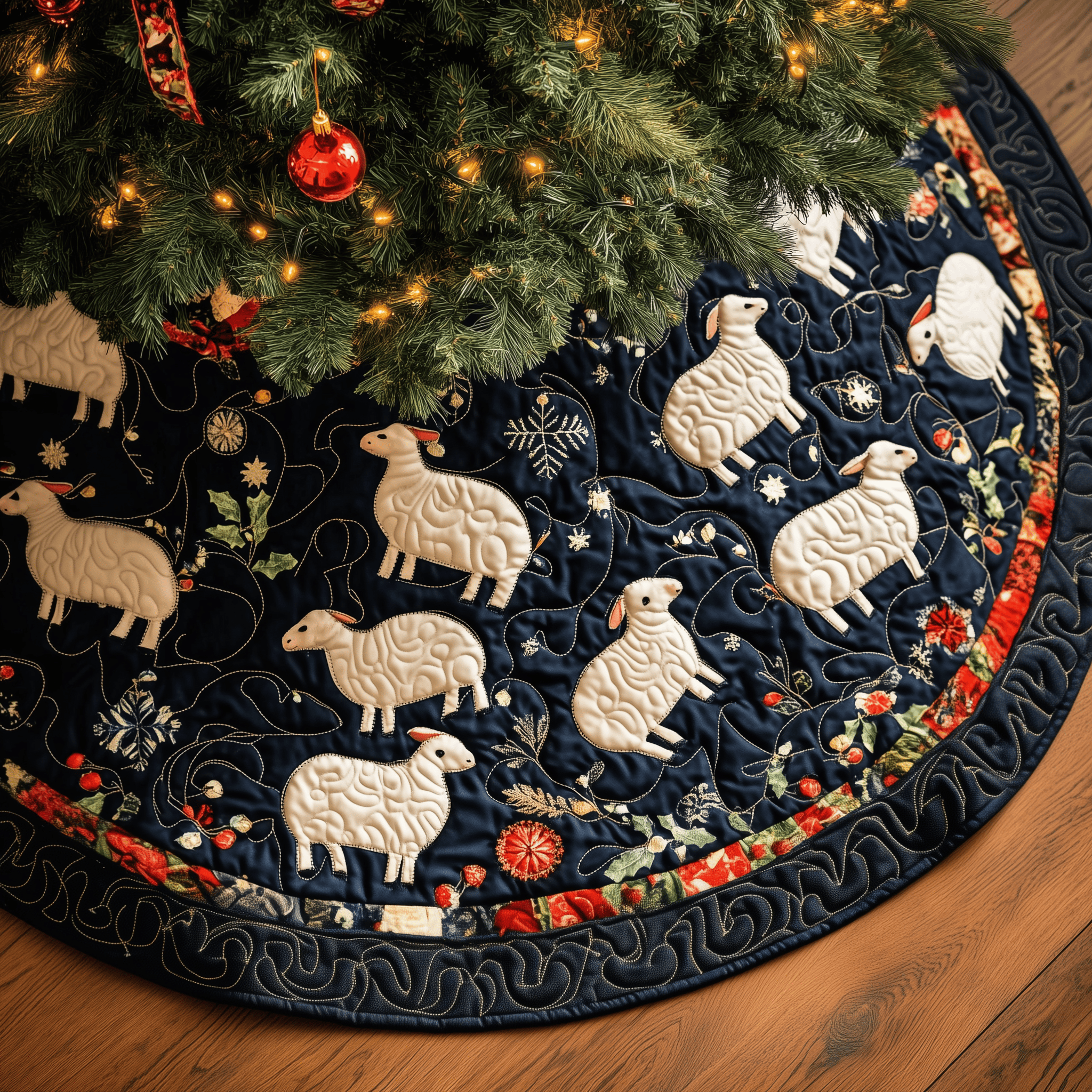 Christmas Sheep Quilted Tree Skirt Feel the Comfort of Christmas with a Durable Tree Skirt Christmas Sheep Quilted Tree Skirt Feel the Comfort of Christmas with a Durable Tree Skirt