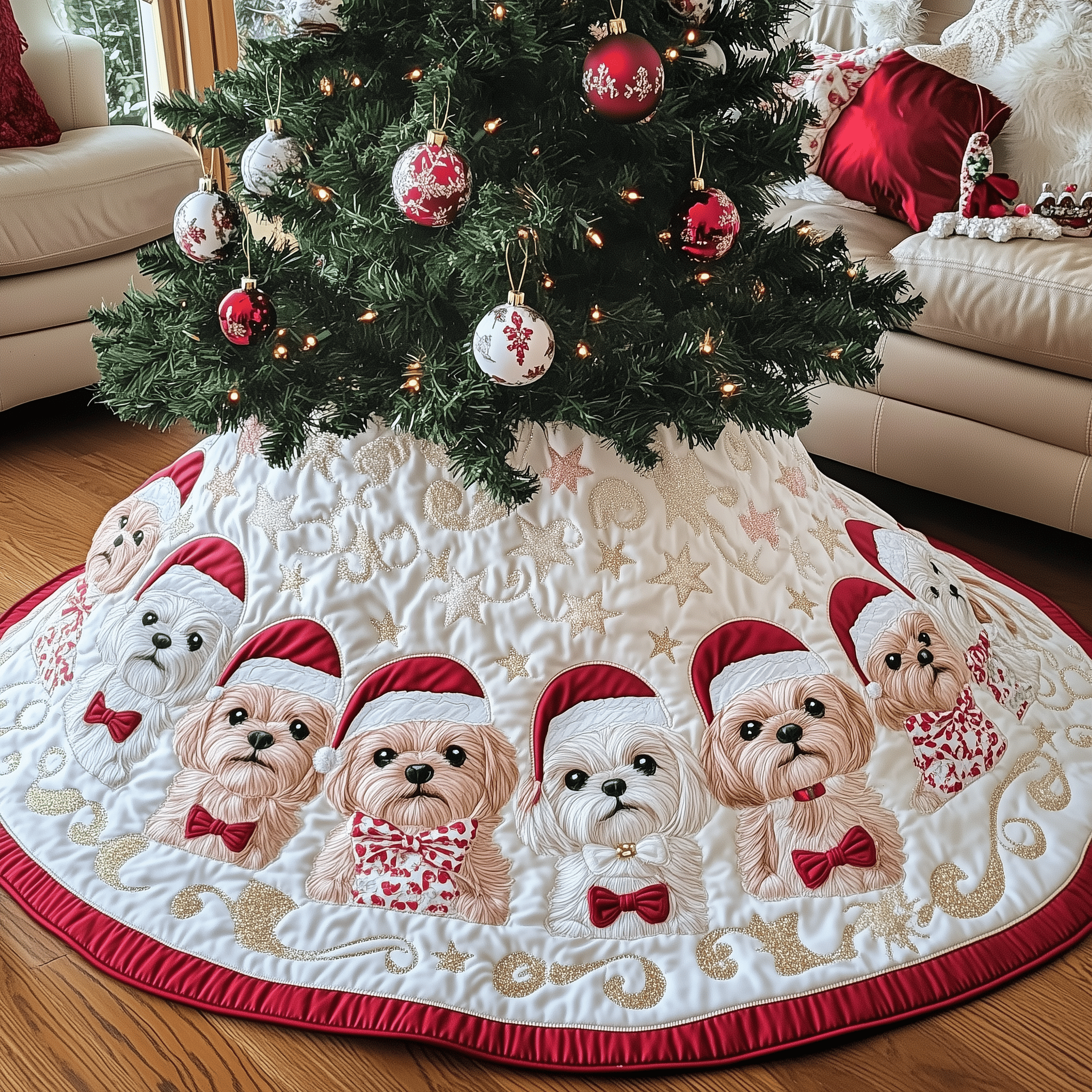 Christmas Shih Tzu Quilted Tree Skirt Celebrate Without Worry Choose a Secure Tree Skirt Christmas Shih Tzu Quilted Tree Skirt Celebrate Without Worry Choose a Secure Tree Skirt