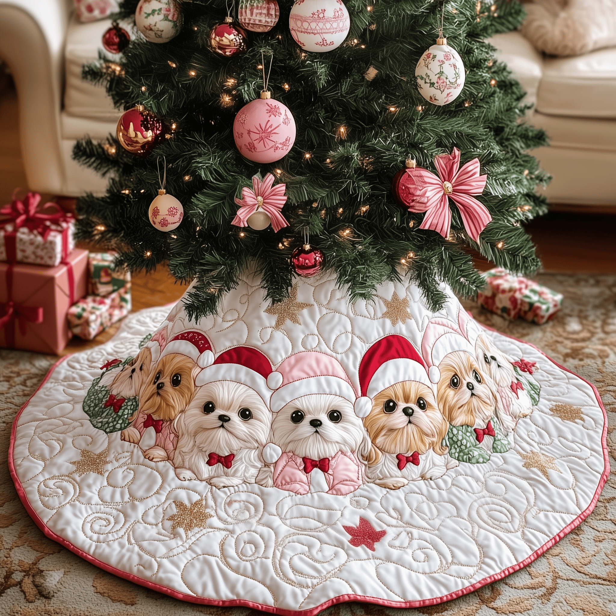 Christmas Shih Tzu Quilted Tree Skirt Enjoy Christmas Morning with a Thoughtful Tree Skirt Christmas Shih Tzu Quilted Tree Skirt Enjoy Christmas Morning with a Thoughtful Tree Skirt